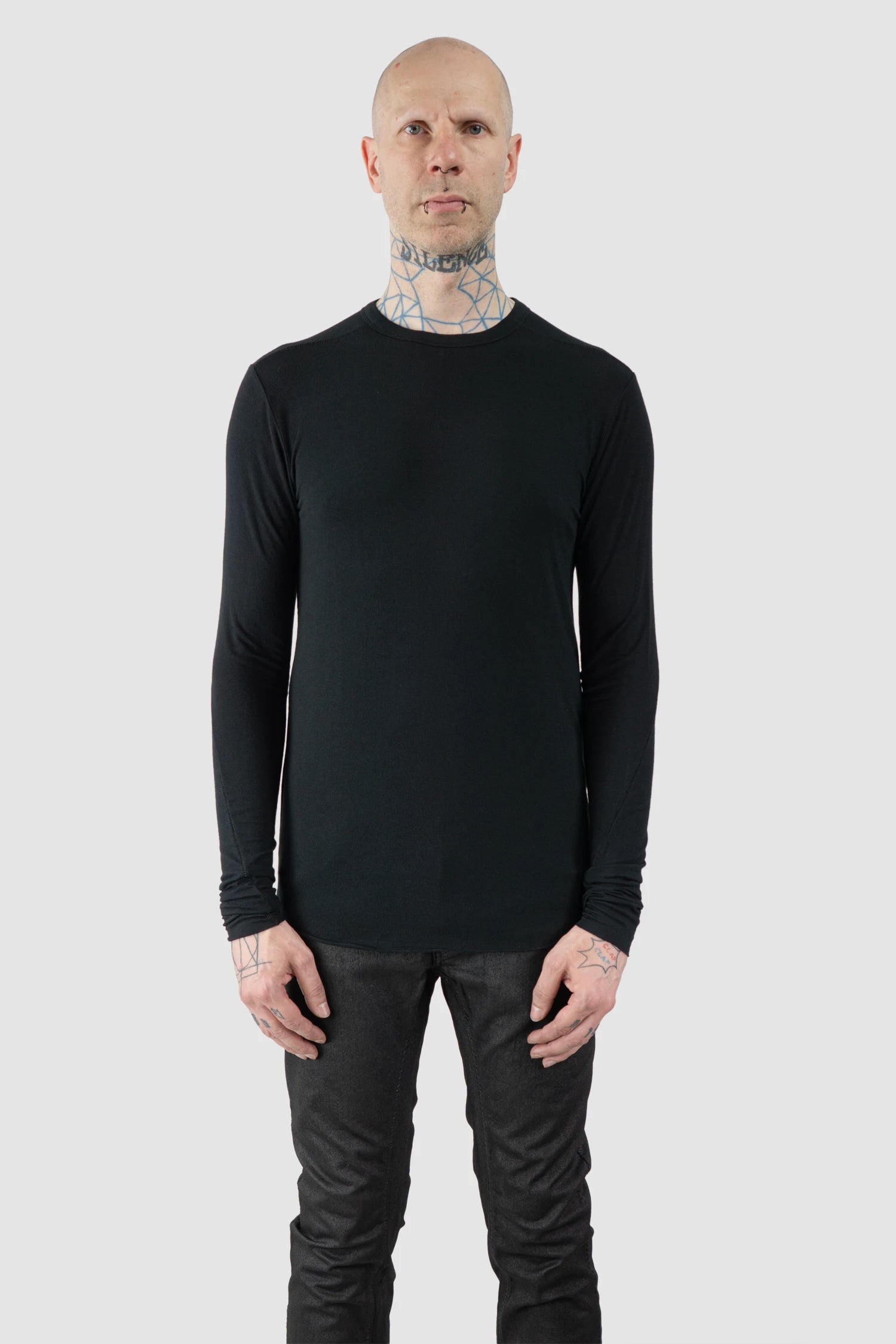 Thom Krom – Men's Black Modal Cashmere Long Sleeve - model front view - MONO-KROM | Gallery