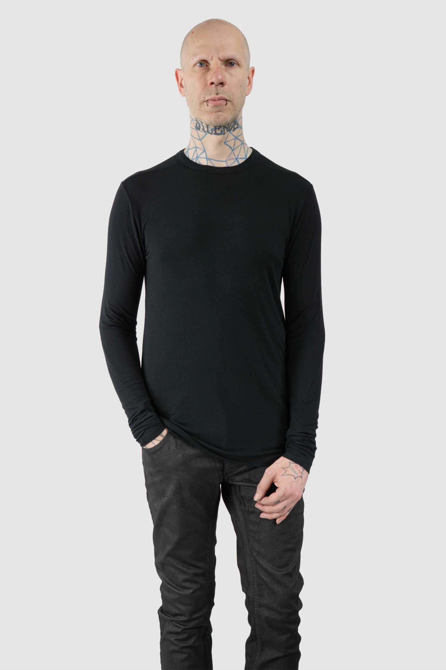 Thom Krom – Men's Black Modal Cashmere Long Sleeve - model relaxed view