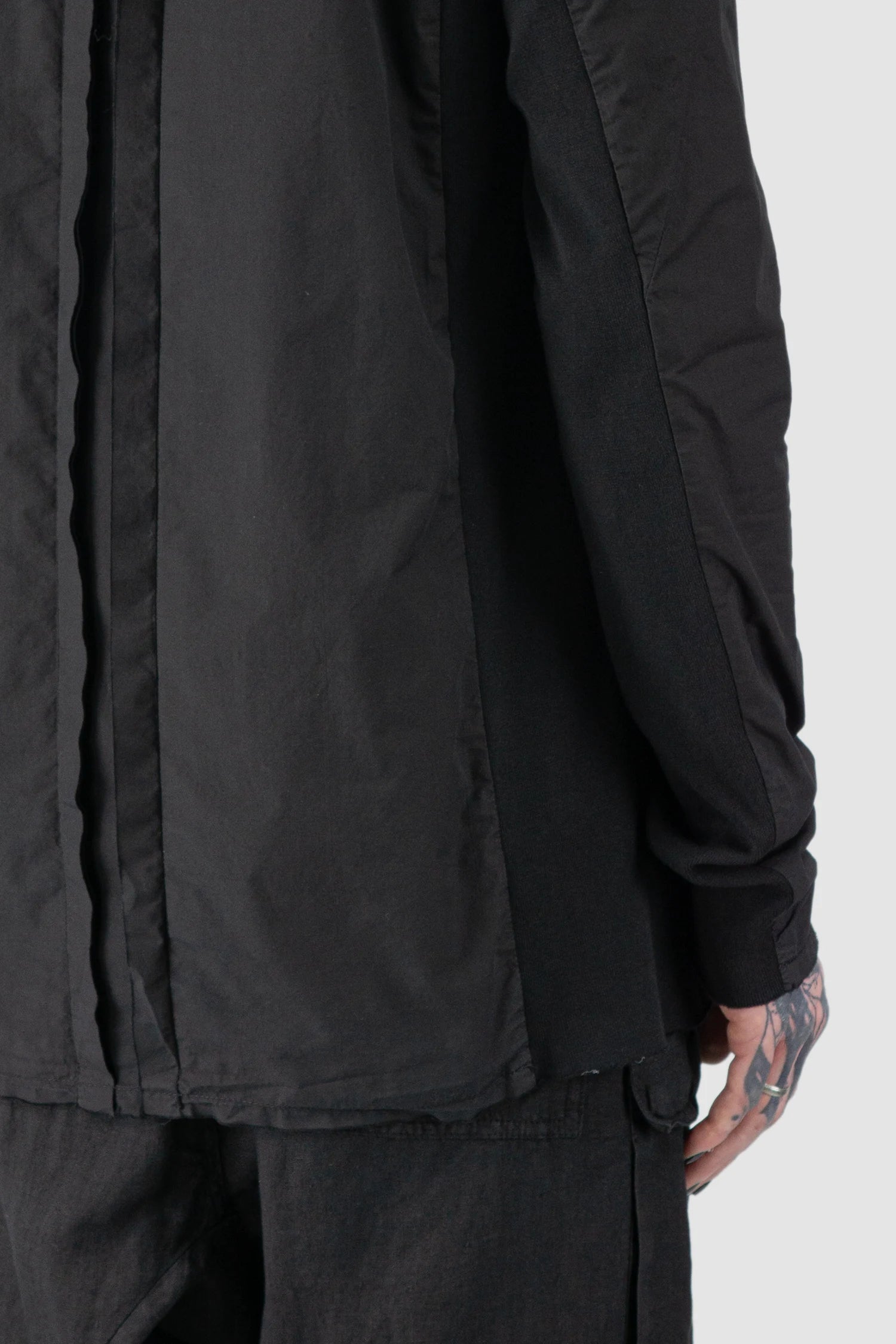 Black Organic Cotton Shirt with Stand Up Collar