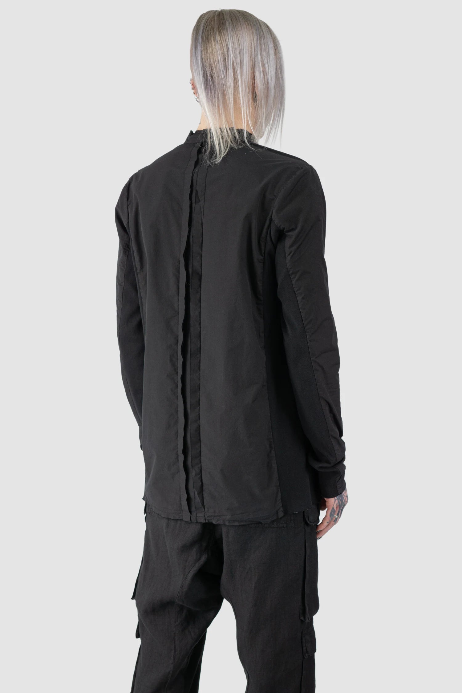 Black Organic Cotton Shirt with Stand Up Collar