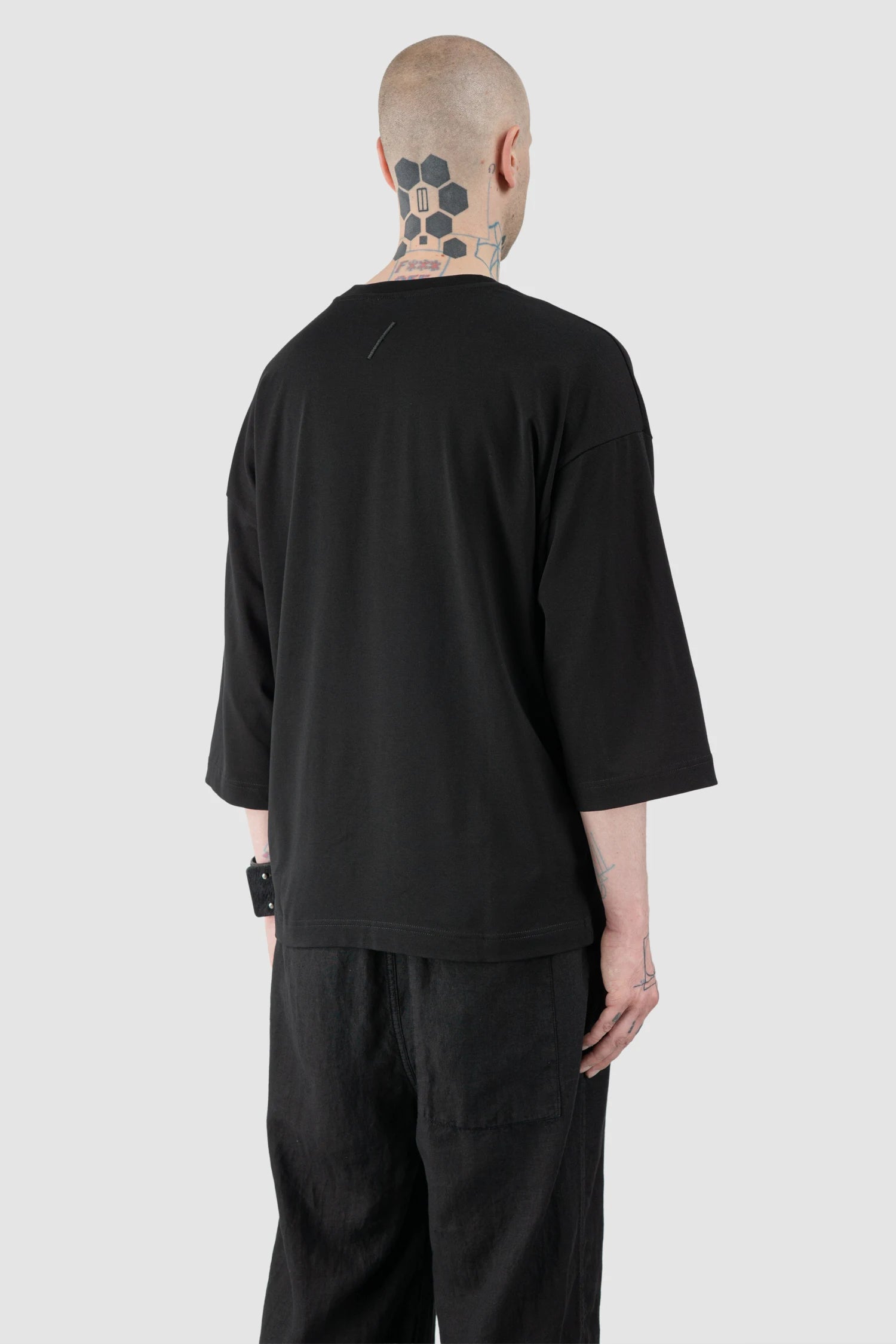Thom Krom – Men's Black Oversized Cotton Modal T-Shirt - model back side view