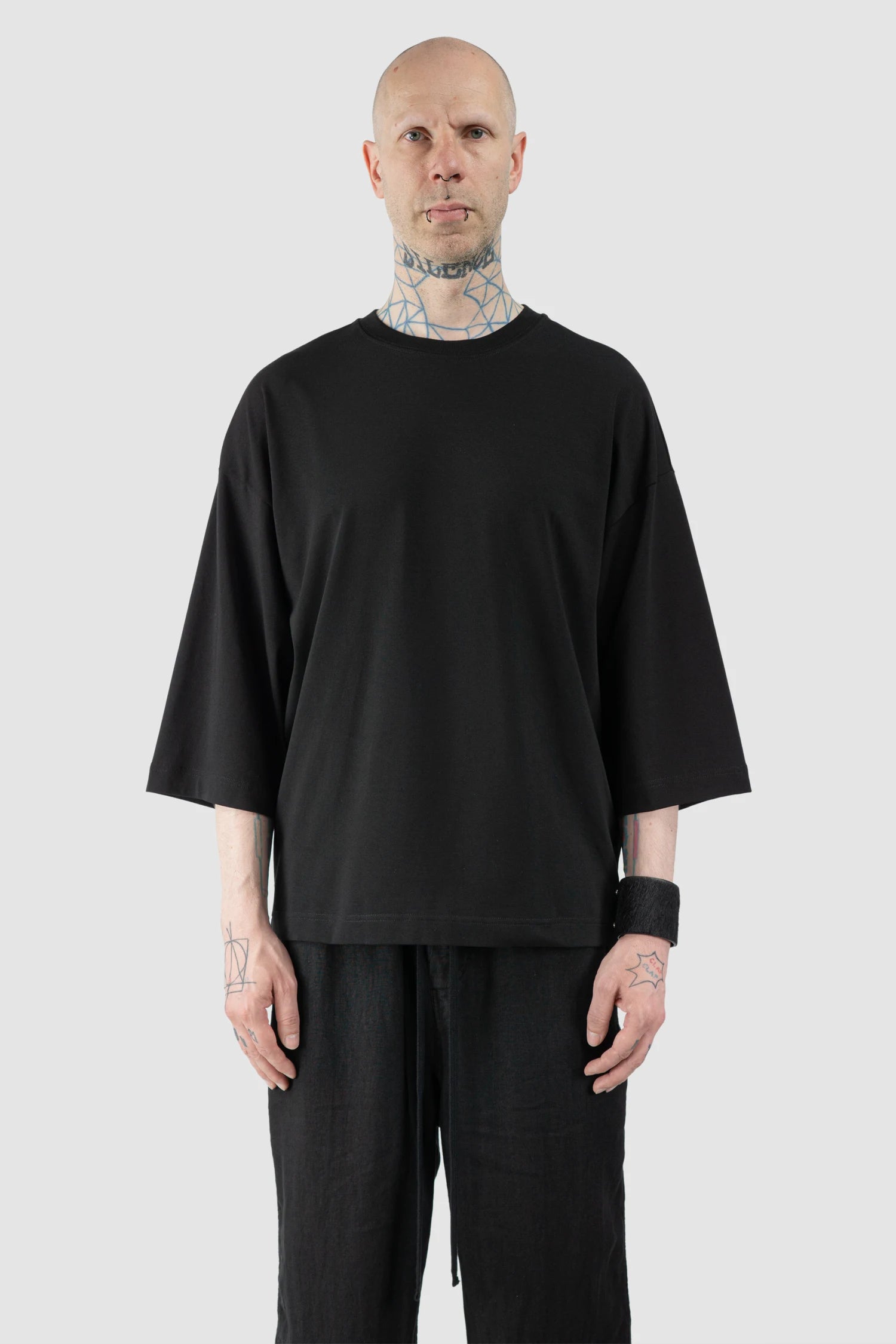 Thom Krom – Men's Black Oversized Cotton Modal T-Shirt - model front view