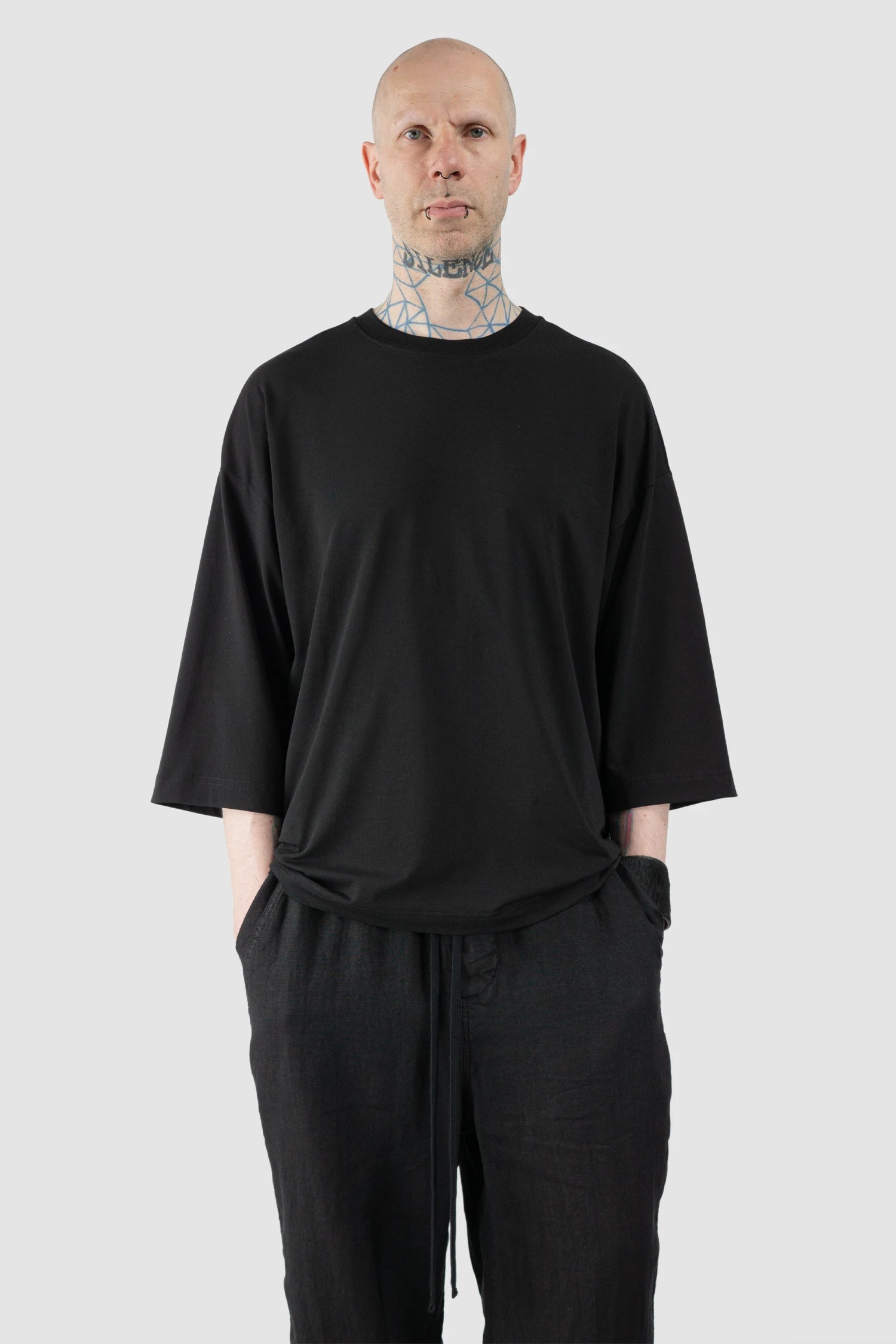 Thom Krom – Men's Black Oversized Cotton Modal T-Shirt - model relaxed view
