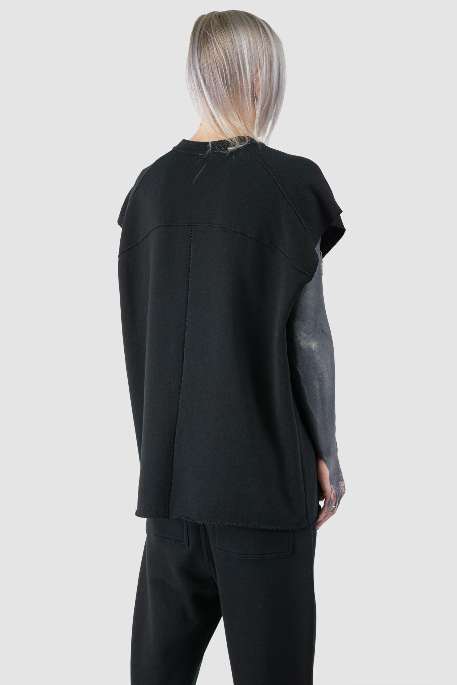 Black Raw Edge Cotton Tank Top