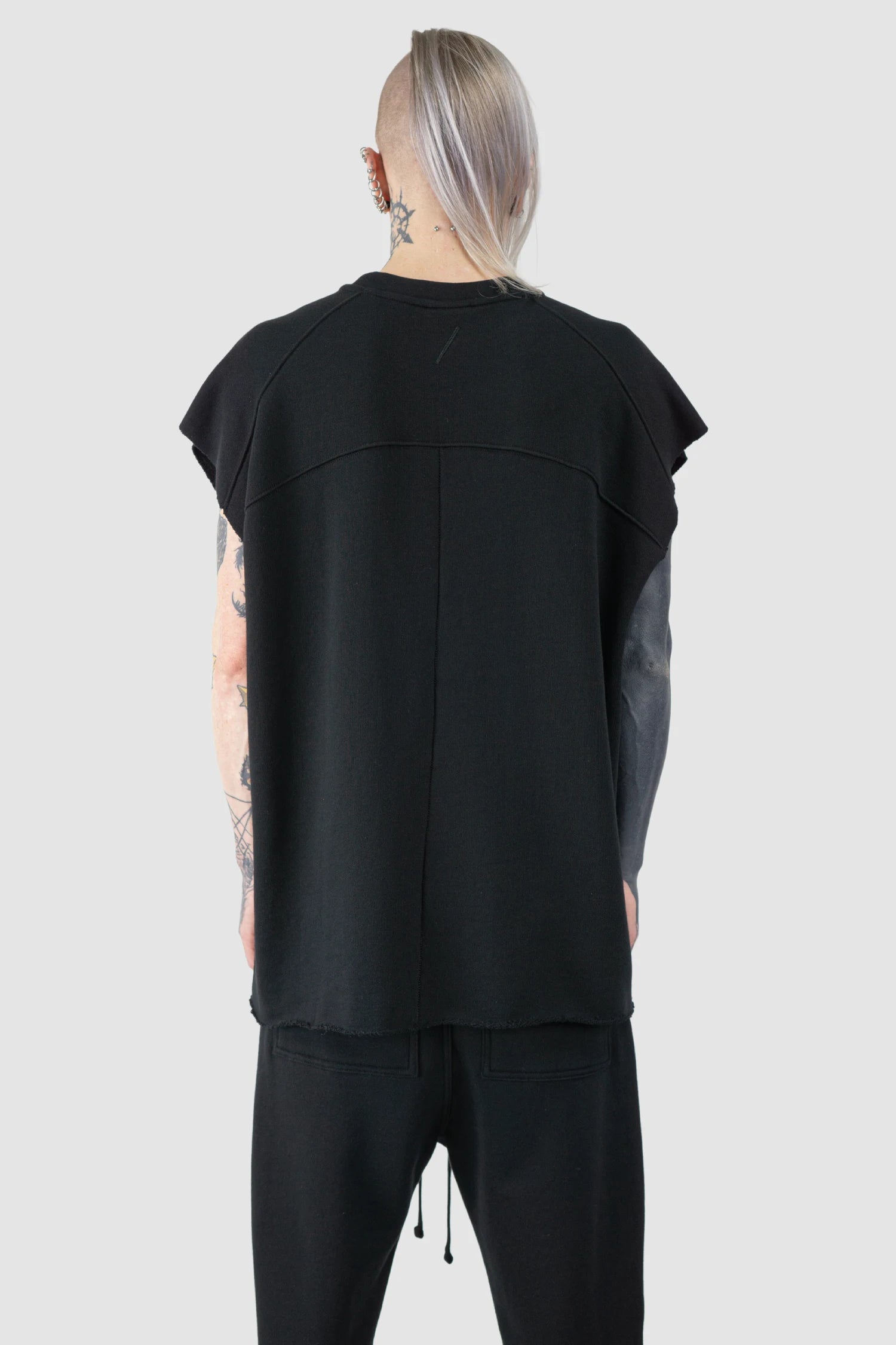 Black Raw Edge Cotton Tank Top