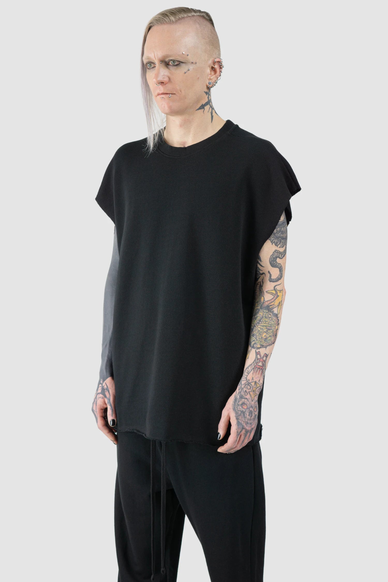 Black Raw Edge Cotton Tank Top