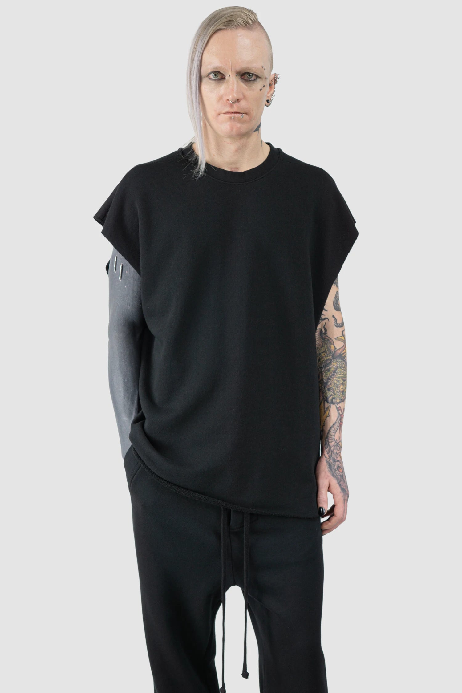 Black Raw Edge Cotton Tank Top