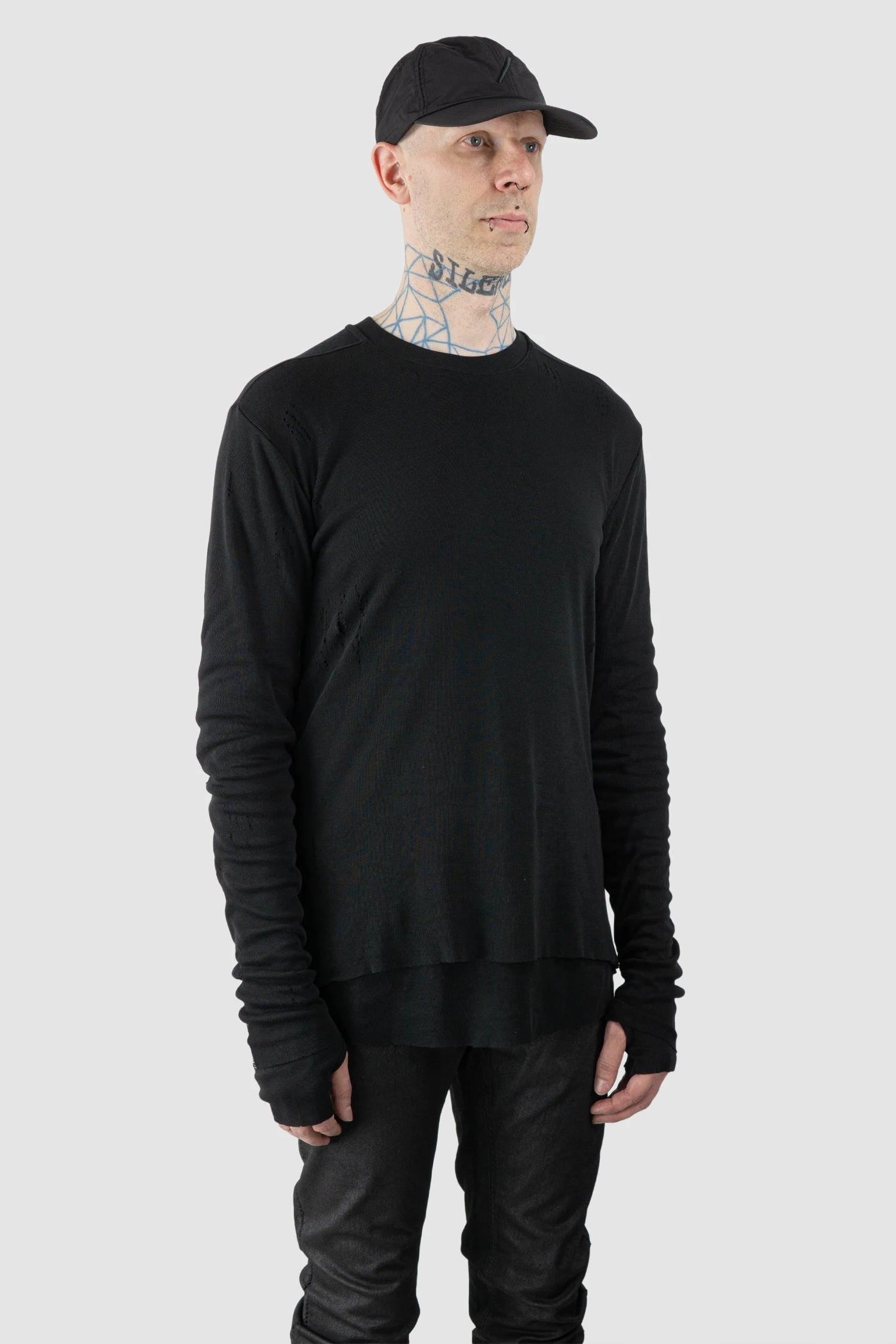 Thom Krom – Men's Black Slash Logo Base Cap - side full body view