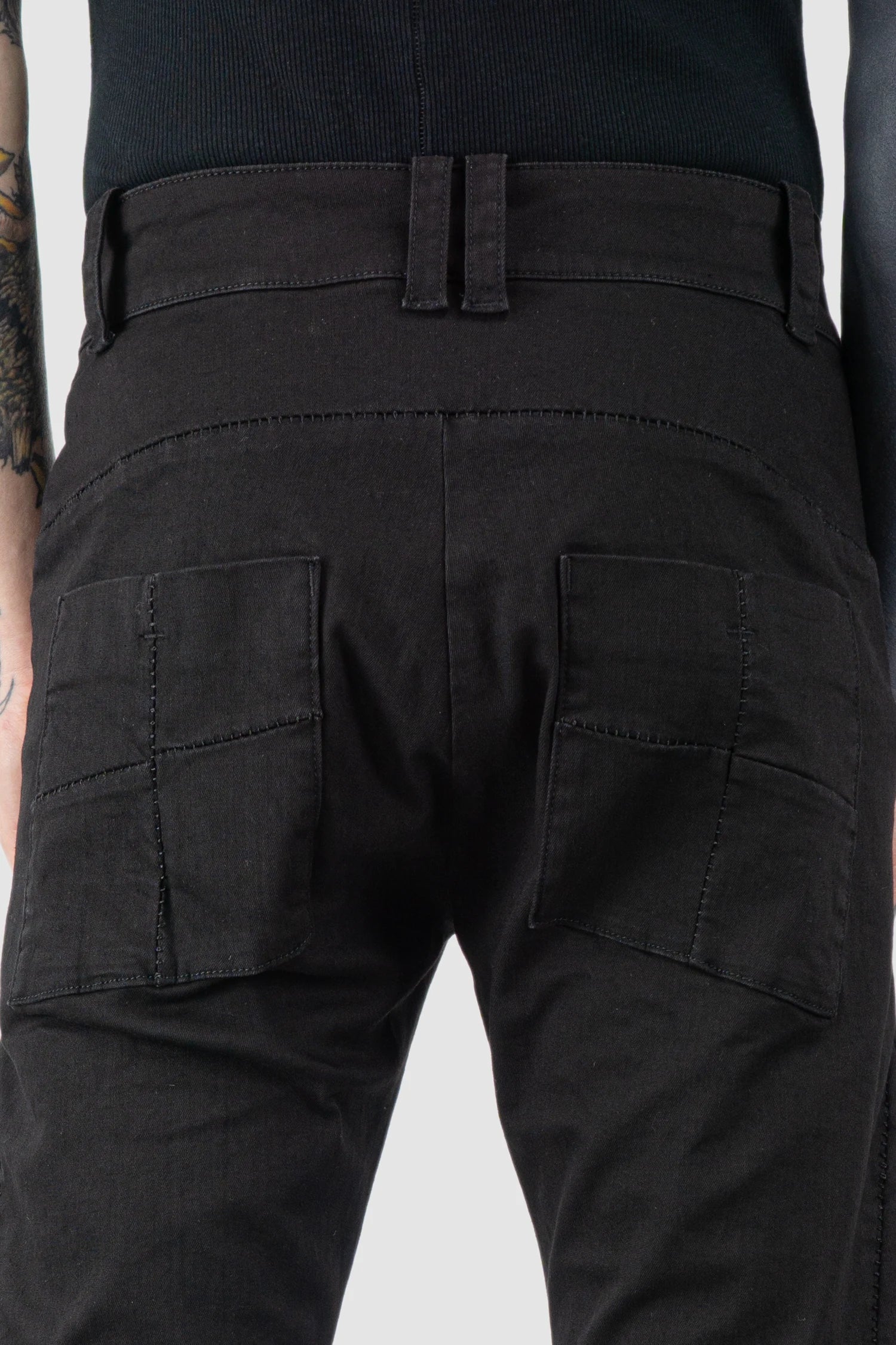 Thom Krom - Men’s Black Stretch Cotton Denim Trousers M-T-102 back detail view