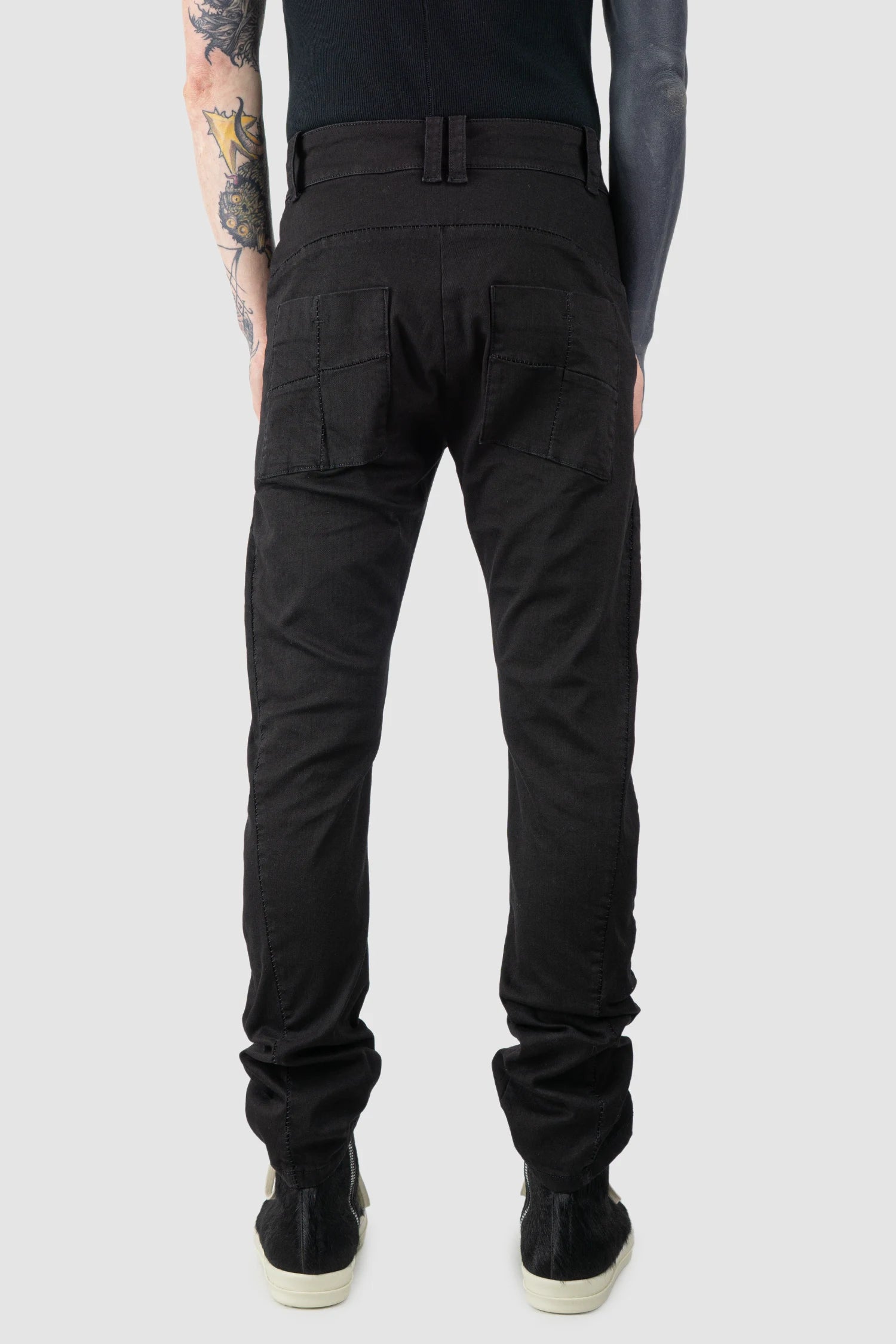 Thom Krom - Men’s Black Stretch Cotton Denim Trousers M-T-102 model back view