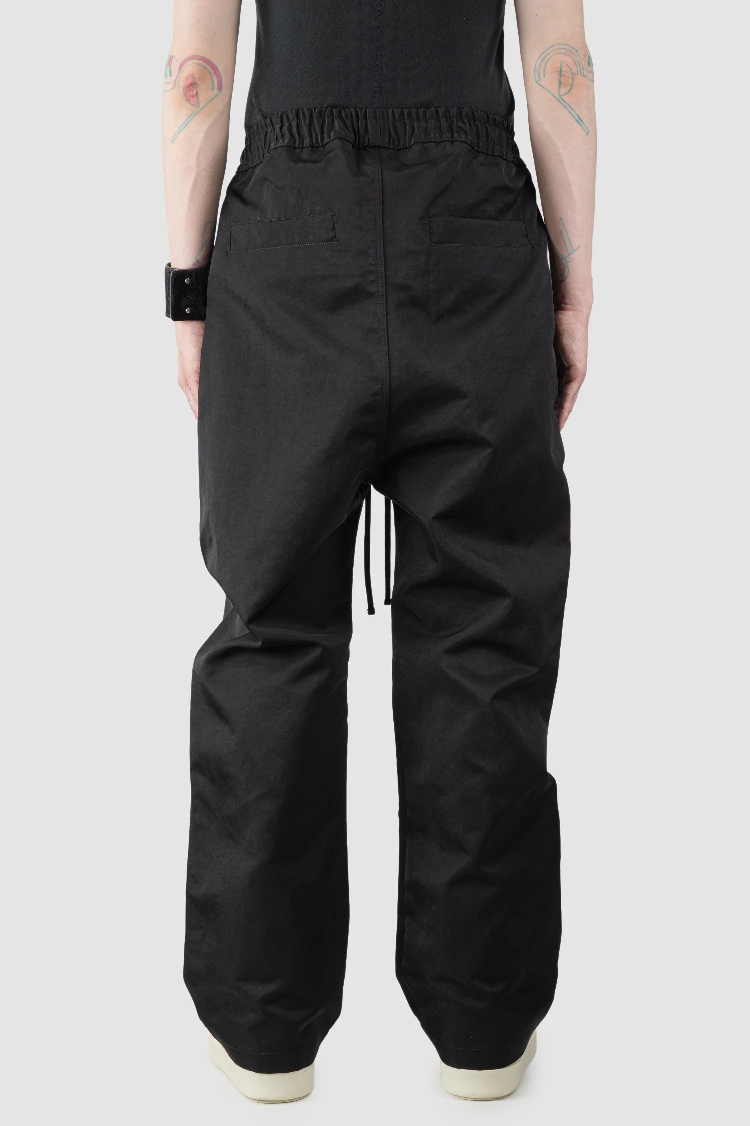 Thom Krom – Men's Black Tech Woven Wide Leg Trousers - model back view
