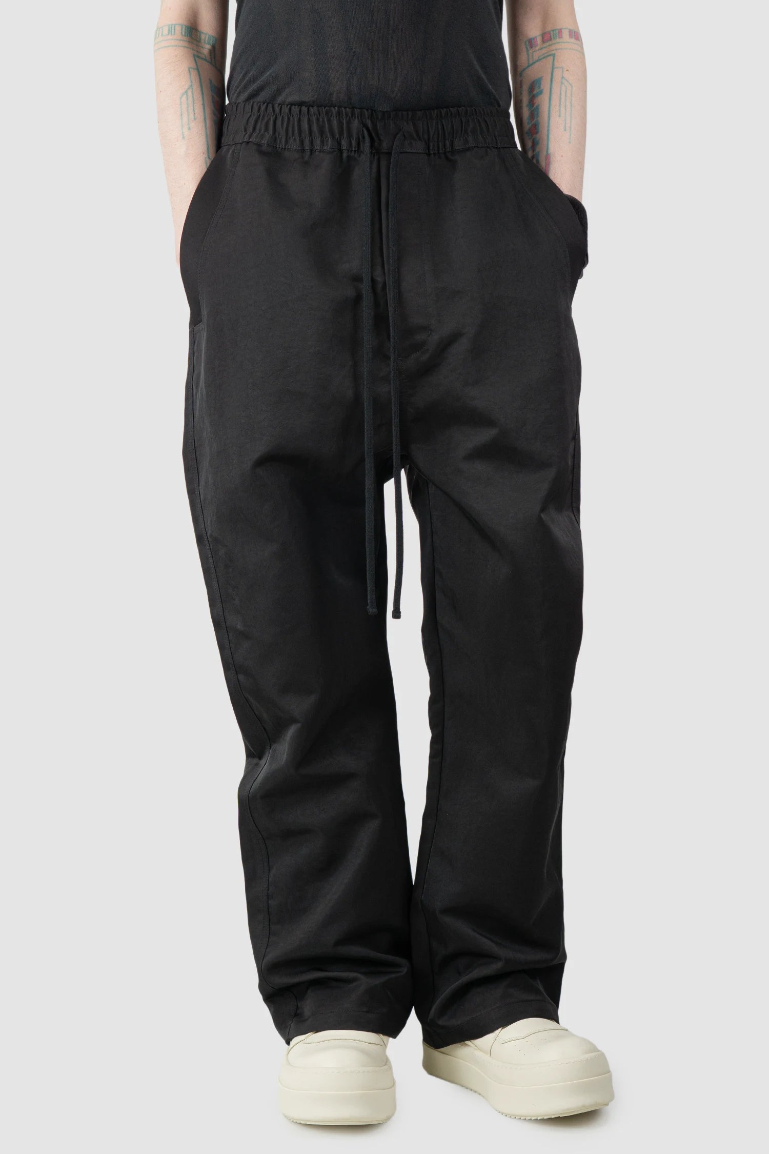 Thom Krom – Men's Black Tech Woven Wide Leg Trousers - model relaxed view
