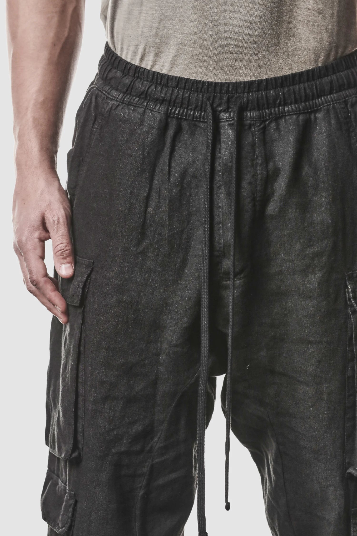 Schwarze Gewebte Leinen-Cargo-Joggerhose