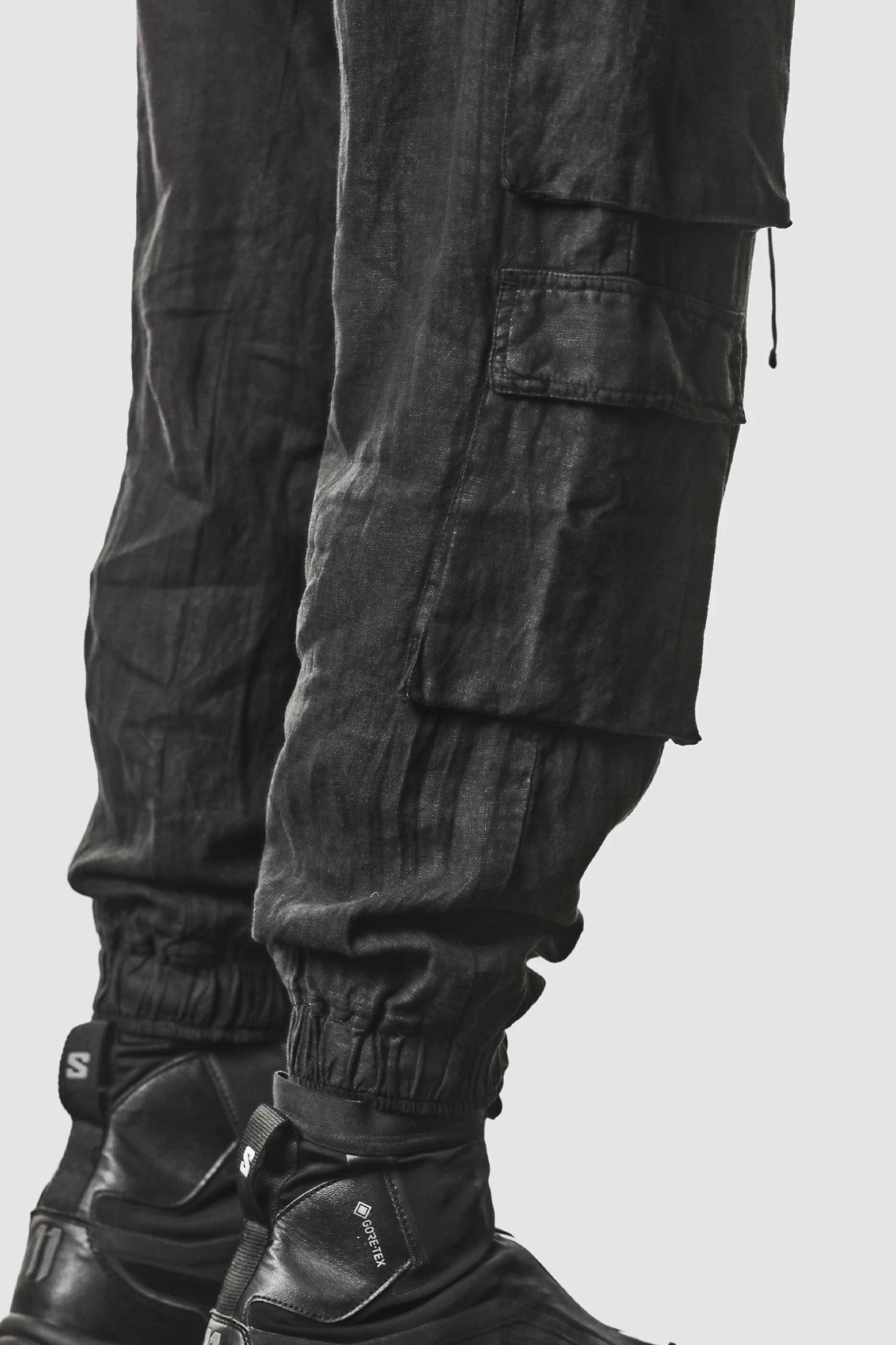 Schwarze Gewebte Leinen-Cargo-Joggerhose