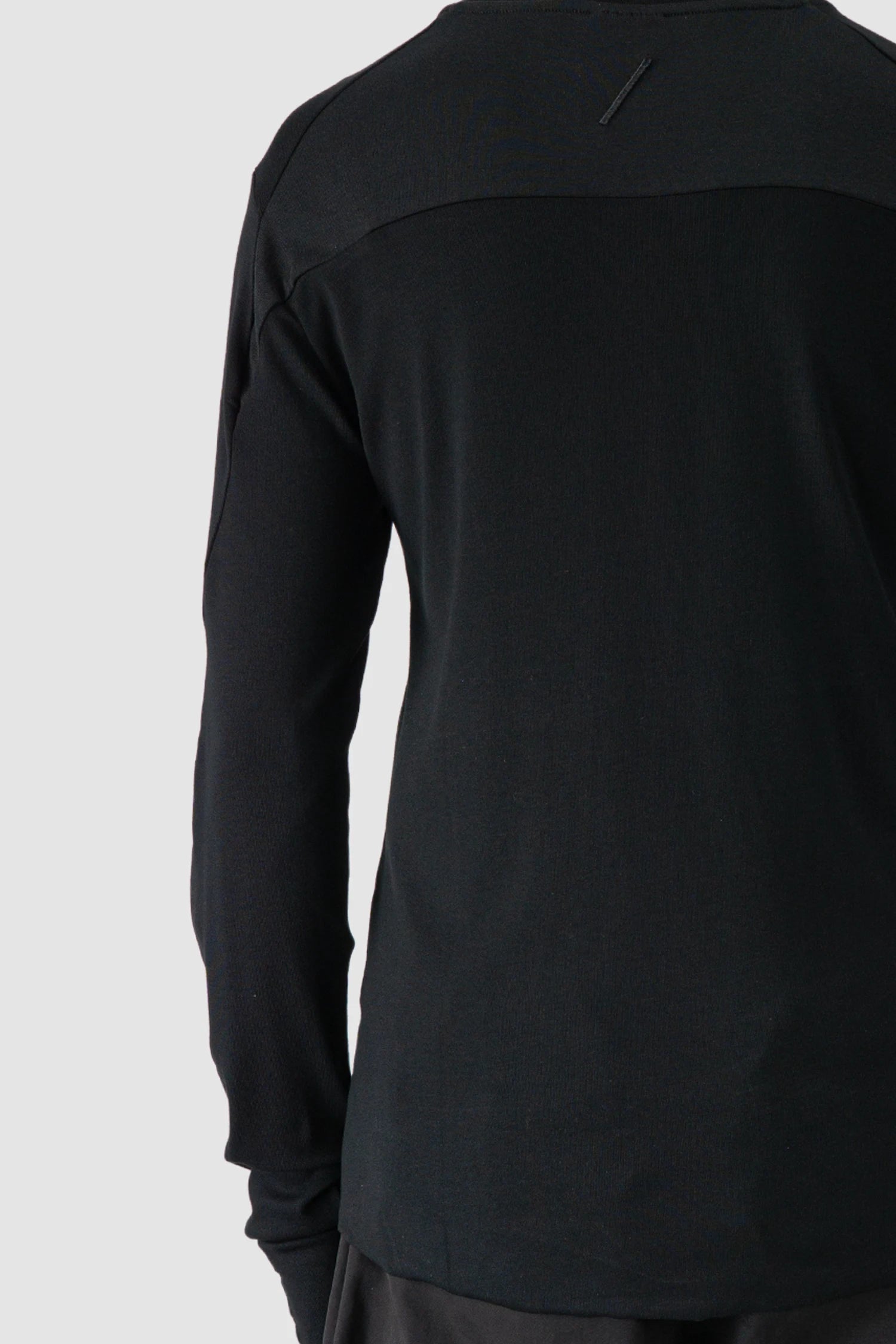 Thom Krom - model back detail view of men’s Black Viscose Mix Longsleeve Shirt M-TS-889