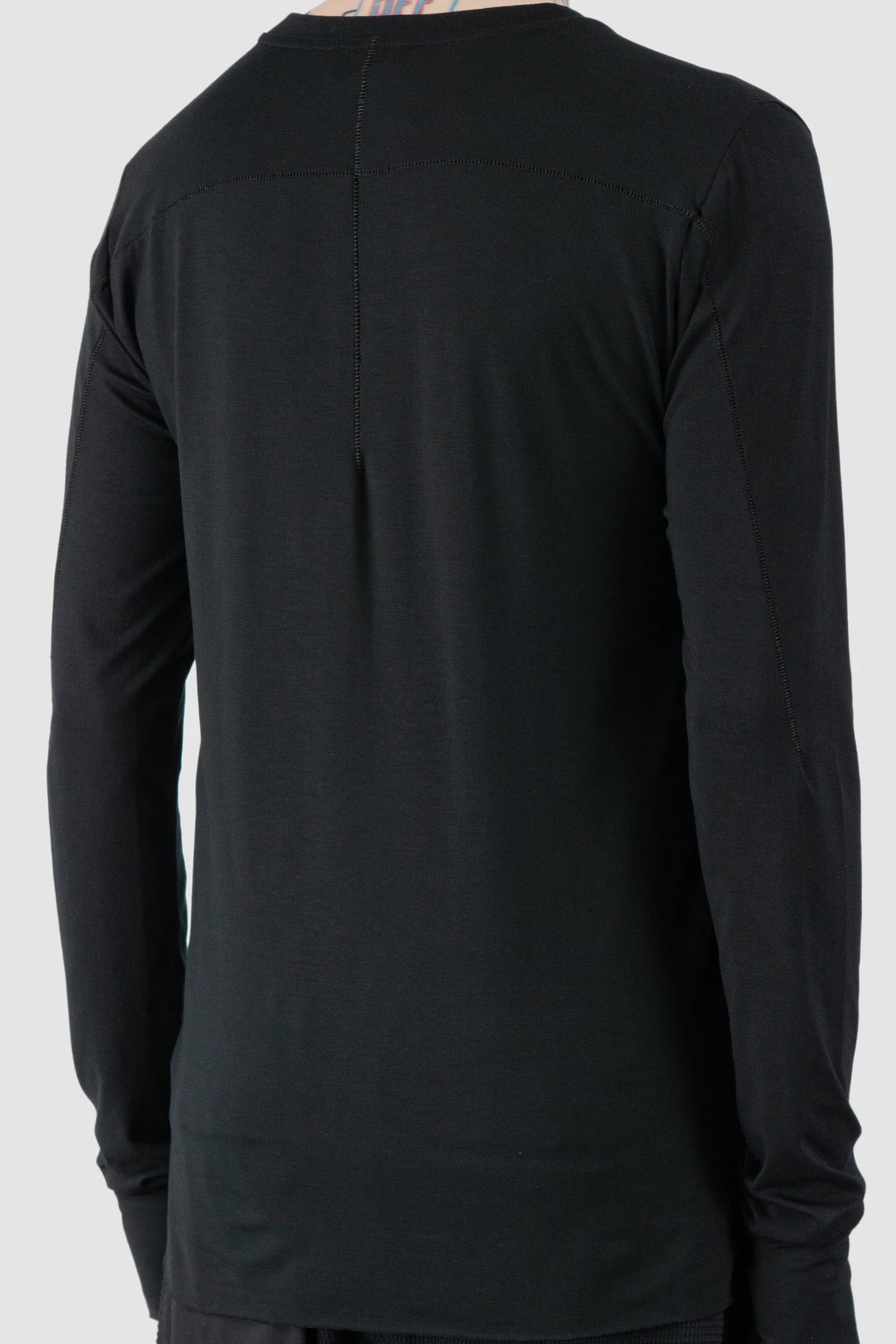 Thom Krom – Men's Black Viscose Round Neck Long Sleeve - back detail view