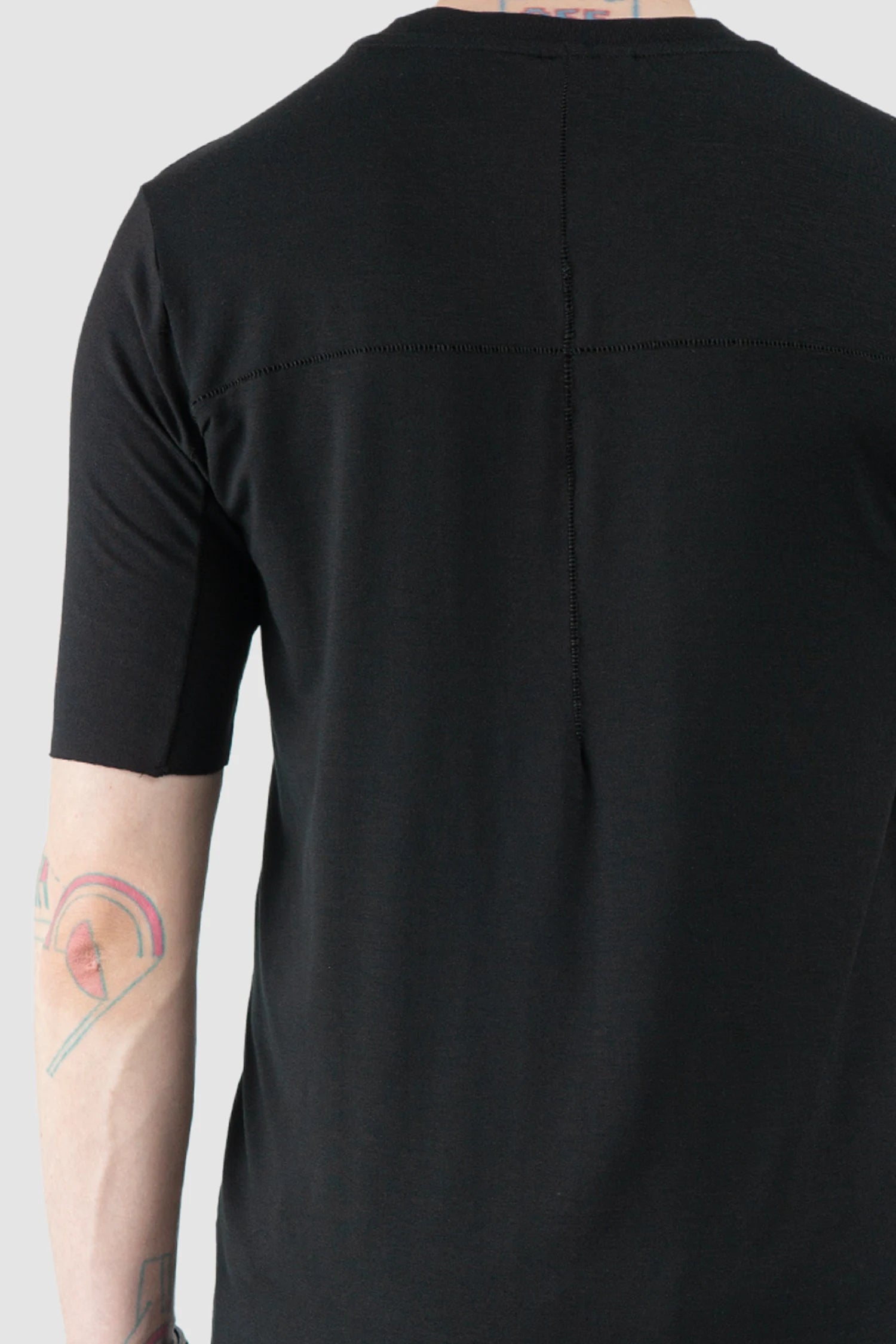 Thom Krom – Men's Black Viscose Scar Stitch T-Shirt - back detail view