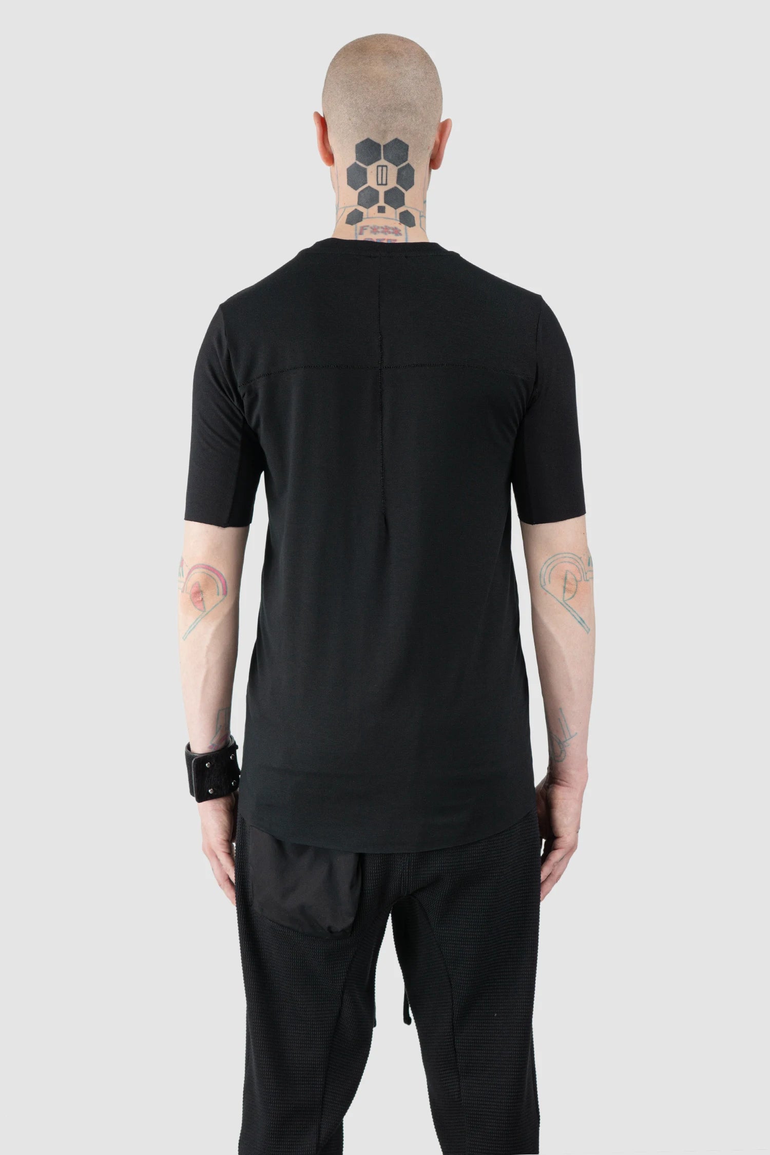 Thom Krom – Men's Black Viscose Scar Stitch T-Shirt - model back view