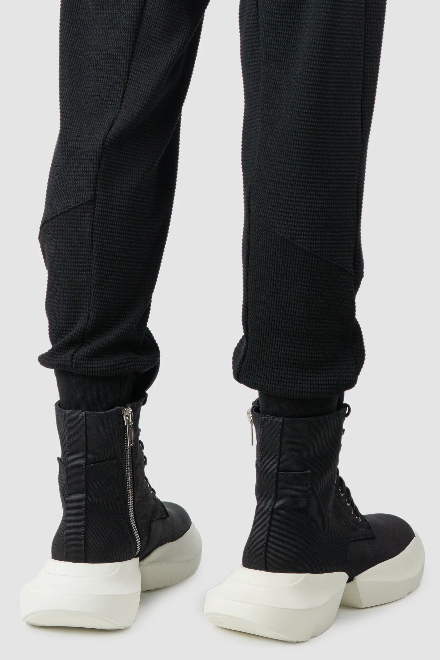 Thom Krom – Men's Black Waffle Cotton Cargo Trousers - hem detail view