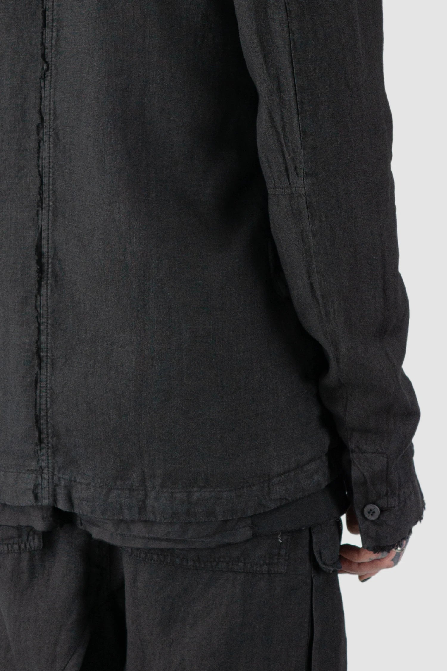 Black Woven Linen Blazer Jacket