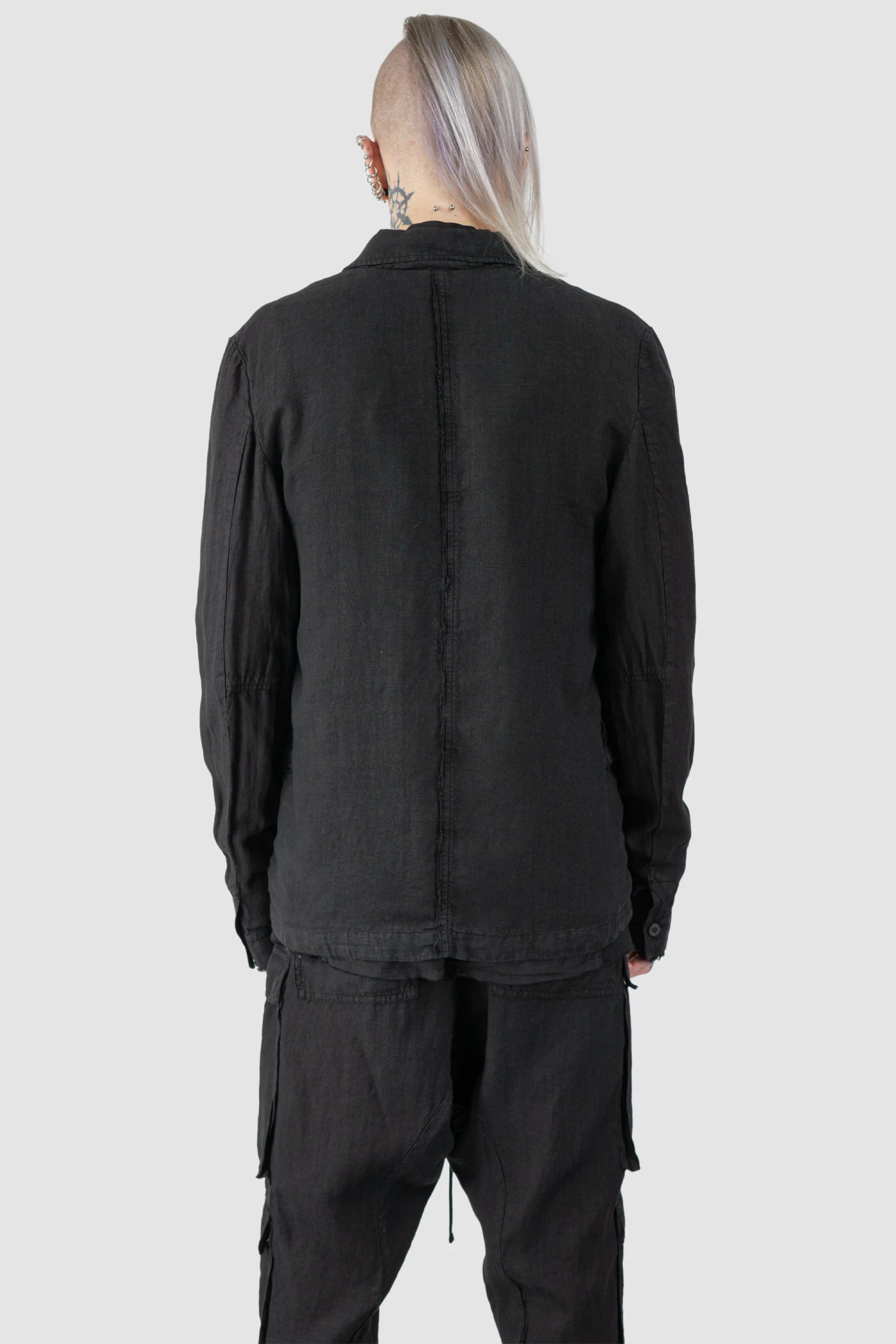 Black Woven Linen Blazer Jacket