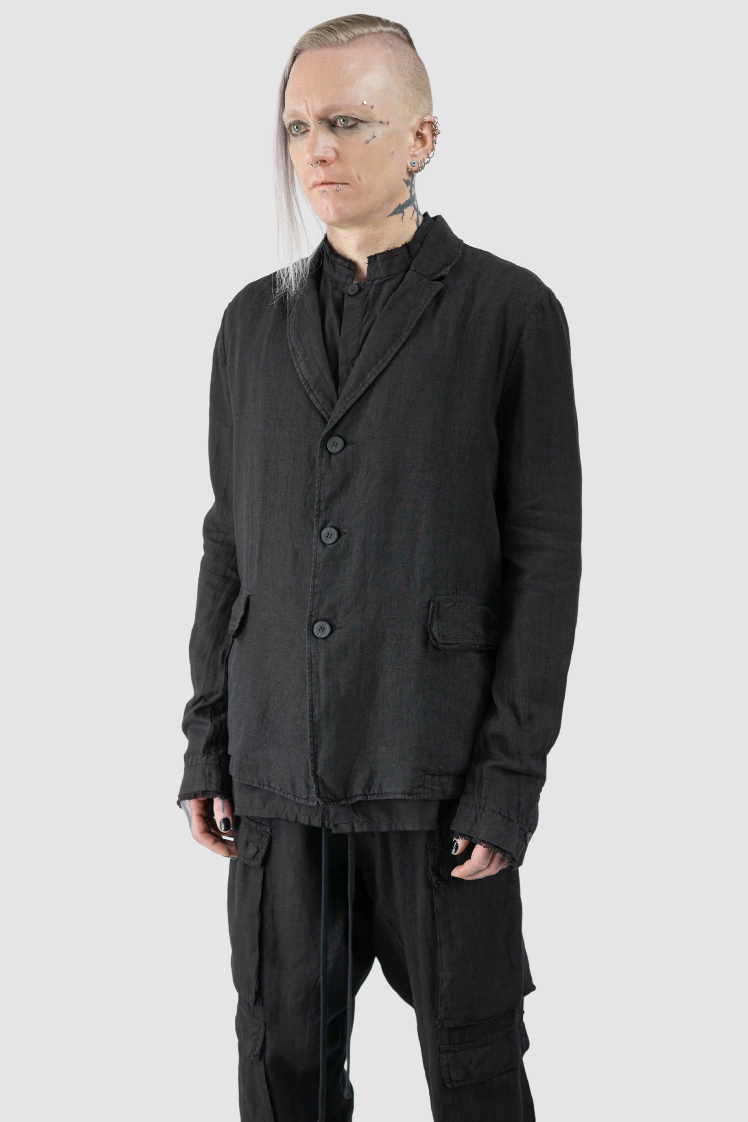 Black Woven Linen Blazer Jacket