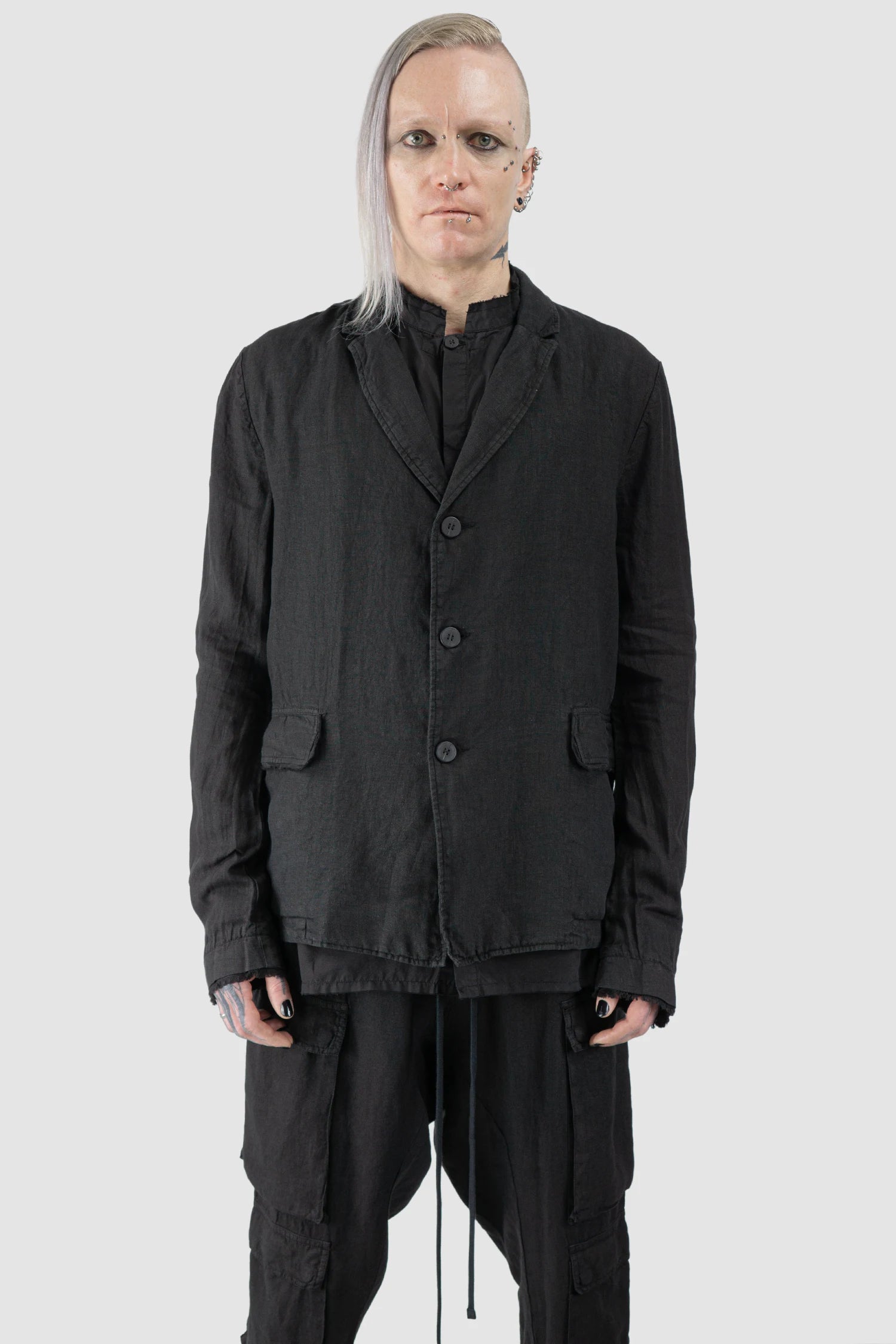 Black Woven Linen Blazer Jacket