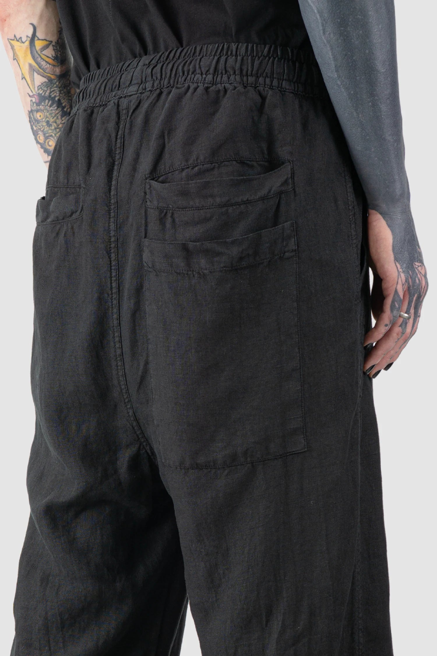 Black Woven Wide Leg Linen Trousers