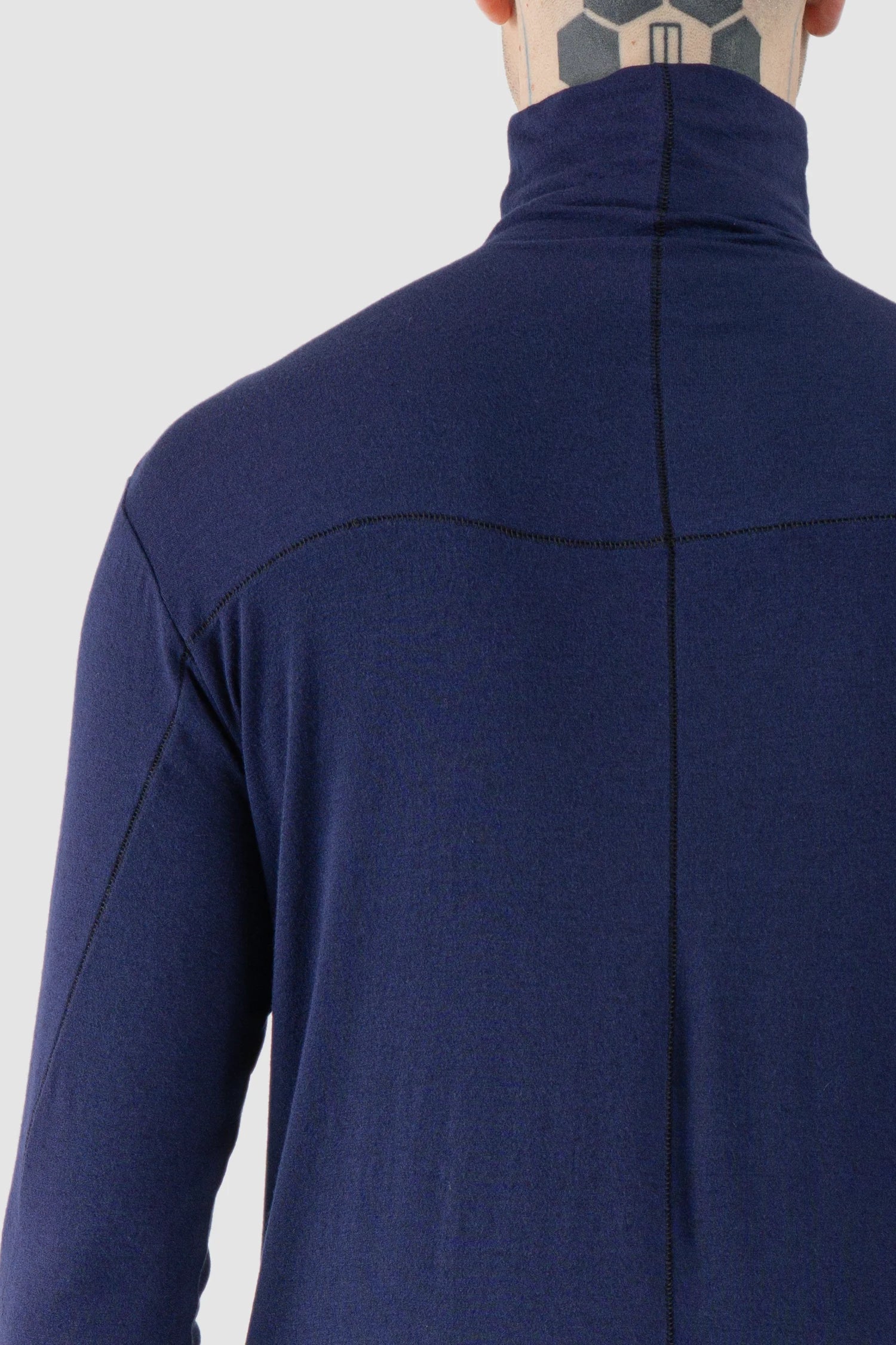 Thom Krom – Men's Blue Cashmere Blend Turtleneck Long Sleeve - back detail view