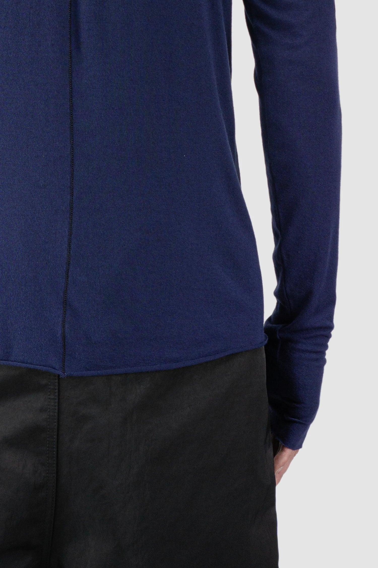 Thom Krom – Men's Blue Cashmere Blend Turtleneck Long Sleeve - hem detail view