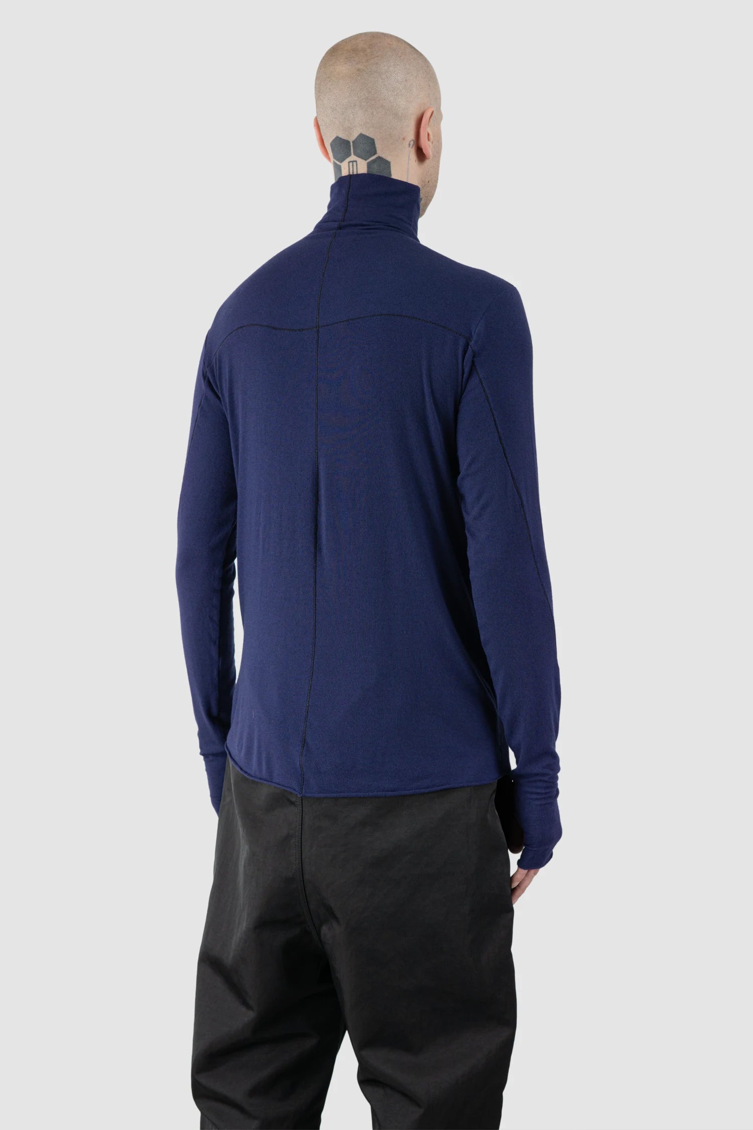 Thom Krom – Men's Blue Cashmere Blend Turtleneck Long Sleeve - model back side view