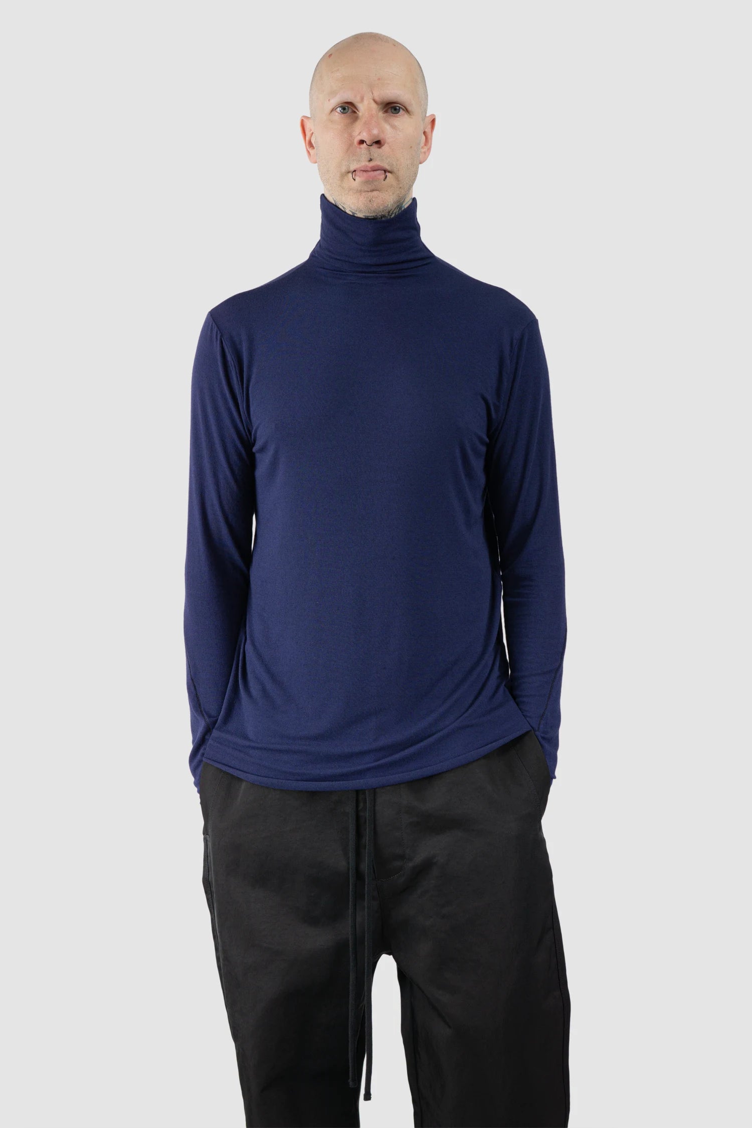 Thom Krom – Men's Blue Cashmere Blend Turtleneck Long Sleeve - model relaxed view