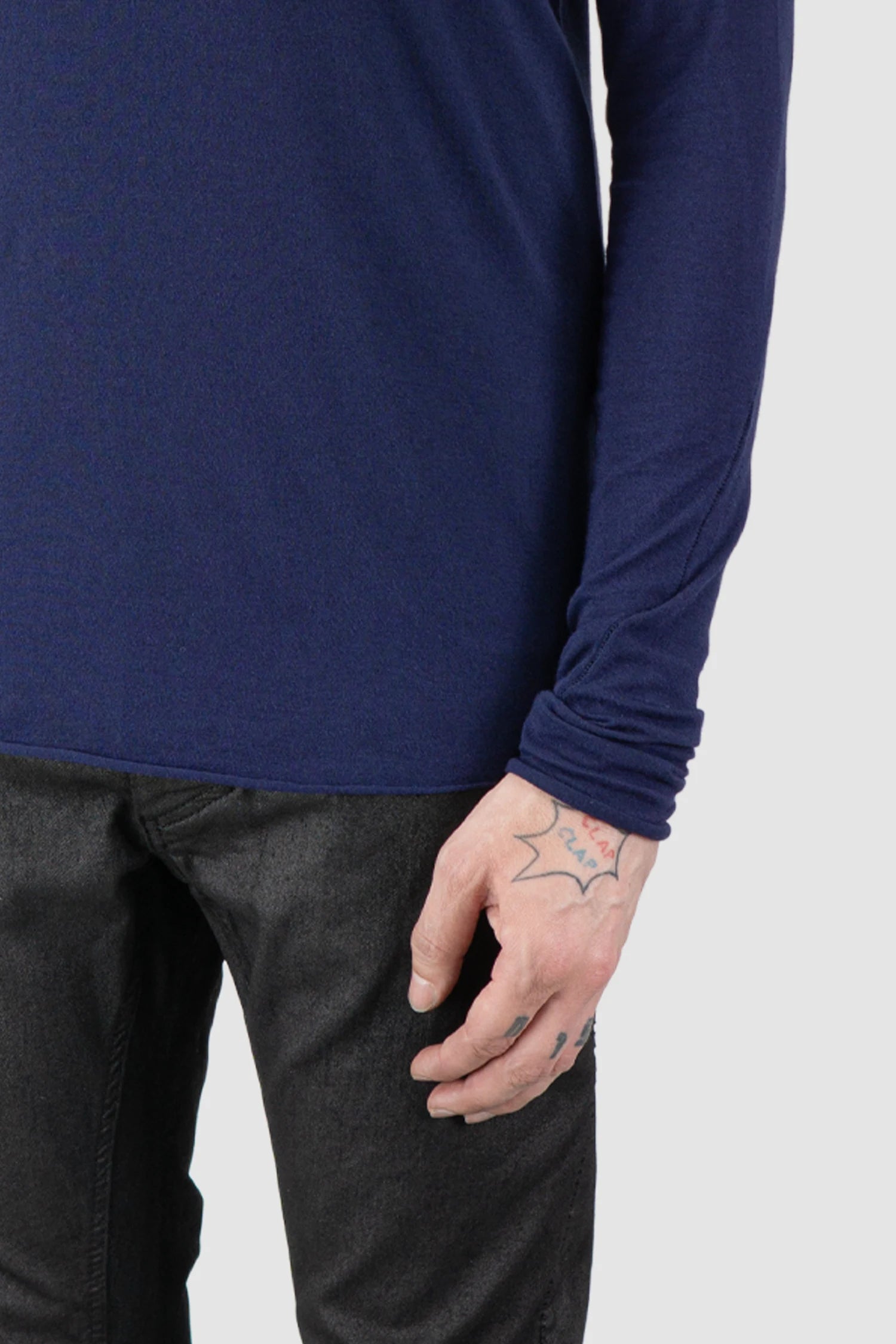 Thom Krom – Men's Blue Modal Cashmere Long Sleeve - cuff detail view