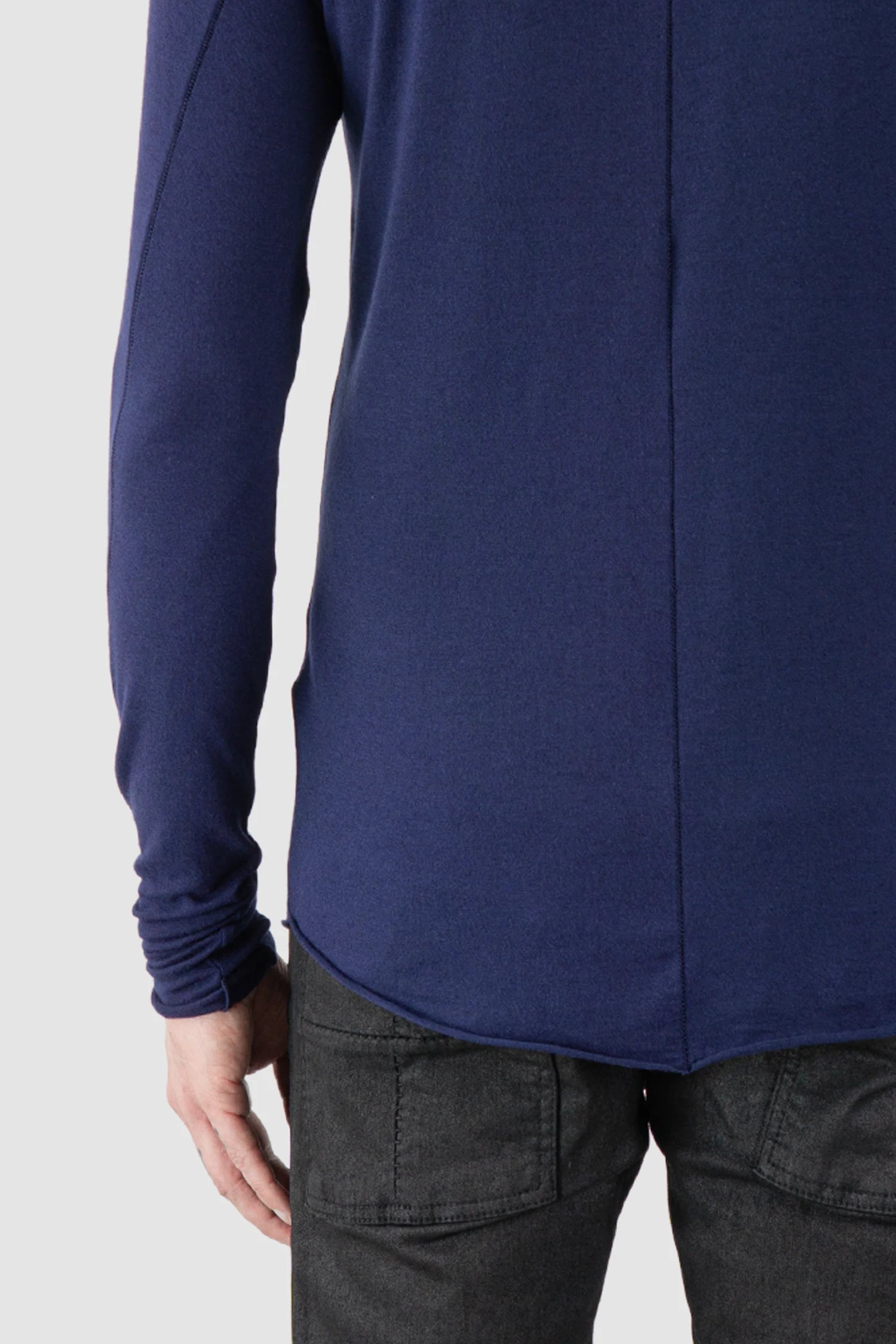 Thom Krom – Men's Blue Modal Cashmere Long Sleeve - hem detail view