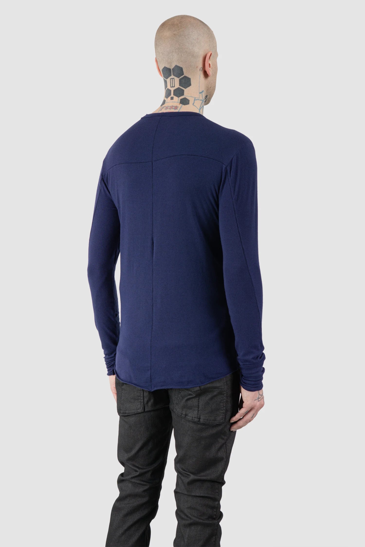 Thom Krom – Men's Blue Modal Cashmere Long Sleeve - model back side view