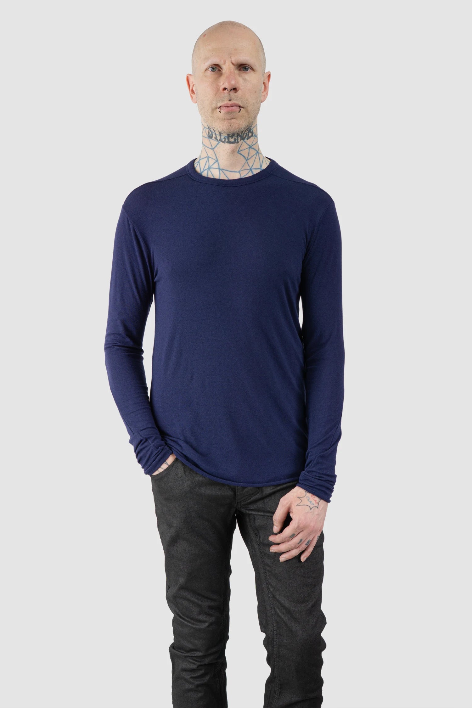 Thom Krom – Men's Blue Modal Cashmere Long Sleeve - model relaxed view