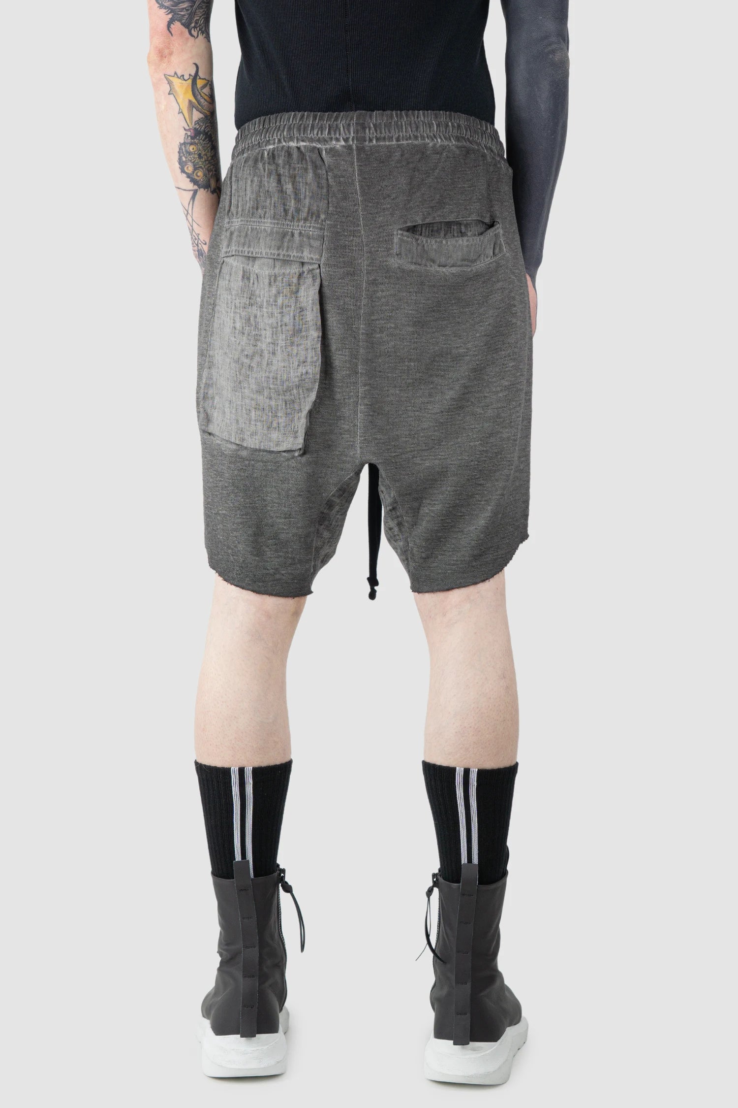 Thom Krom - Men’s Grey Patch Pocket Cotton Cargo Shorts M-ST-515 model back view