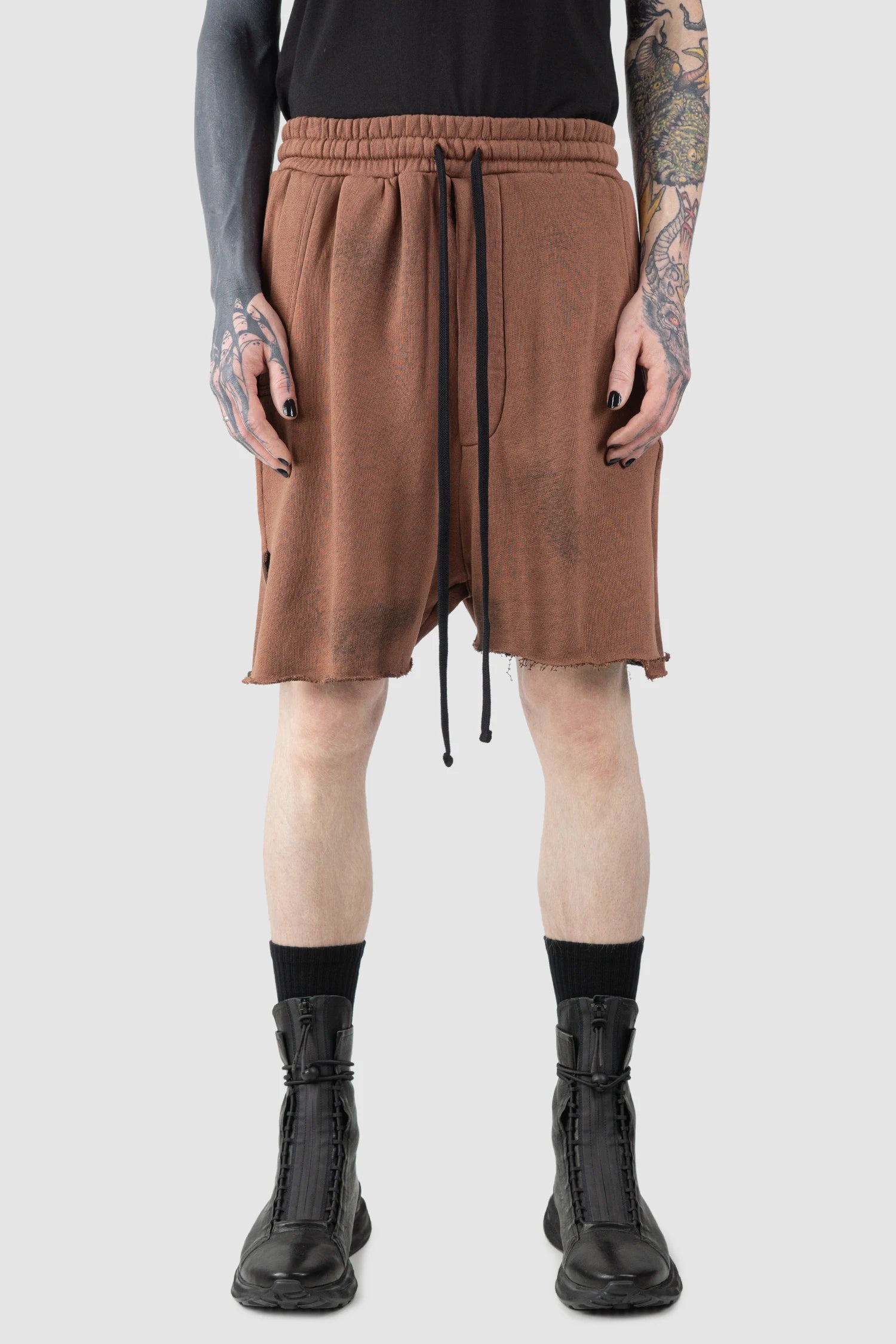 Red Split Hem Cotton Sweat Shorts