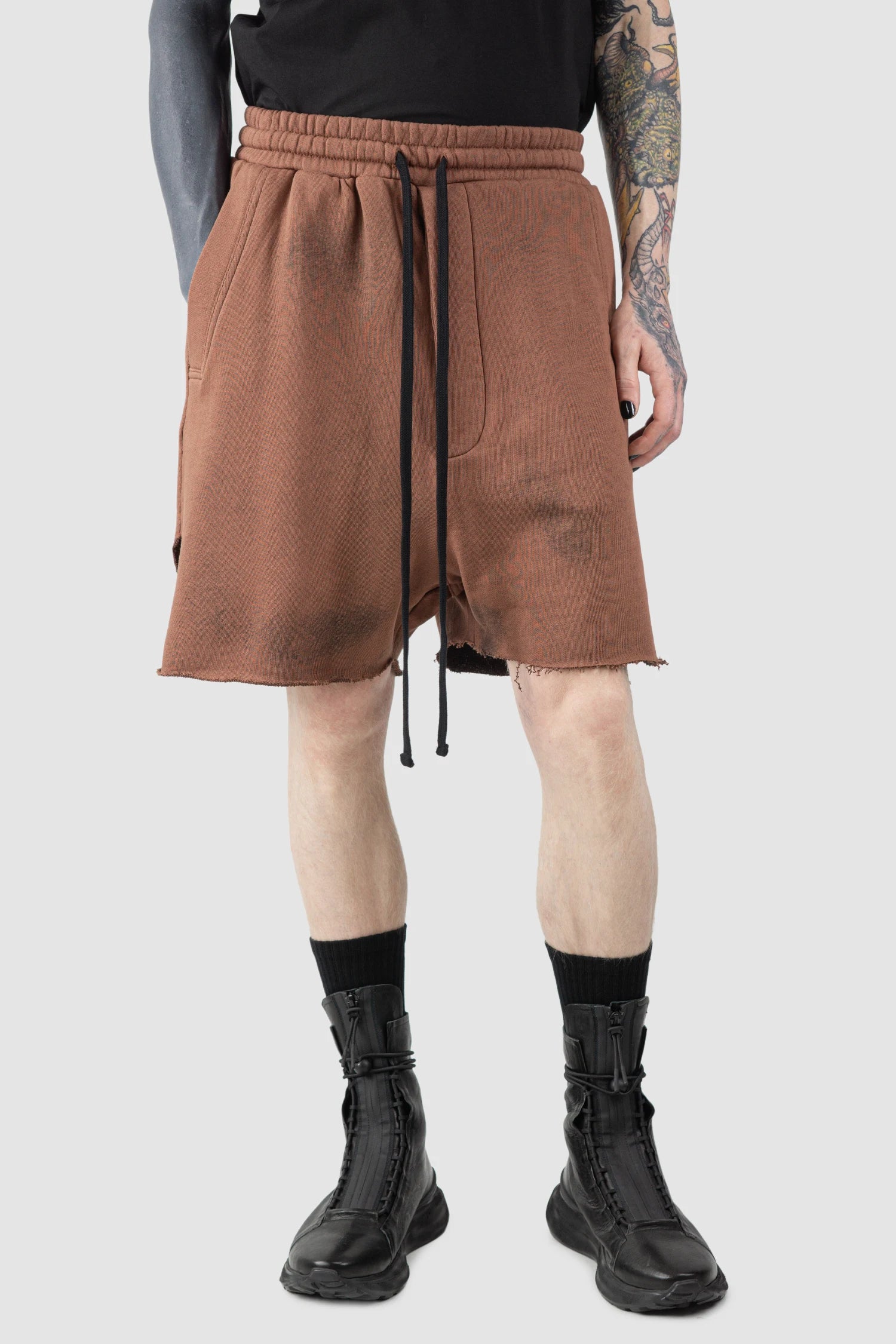 Red Split Hem Cotton Sweat Shorts