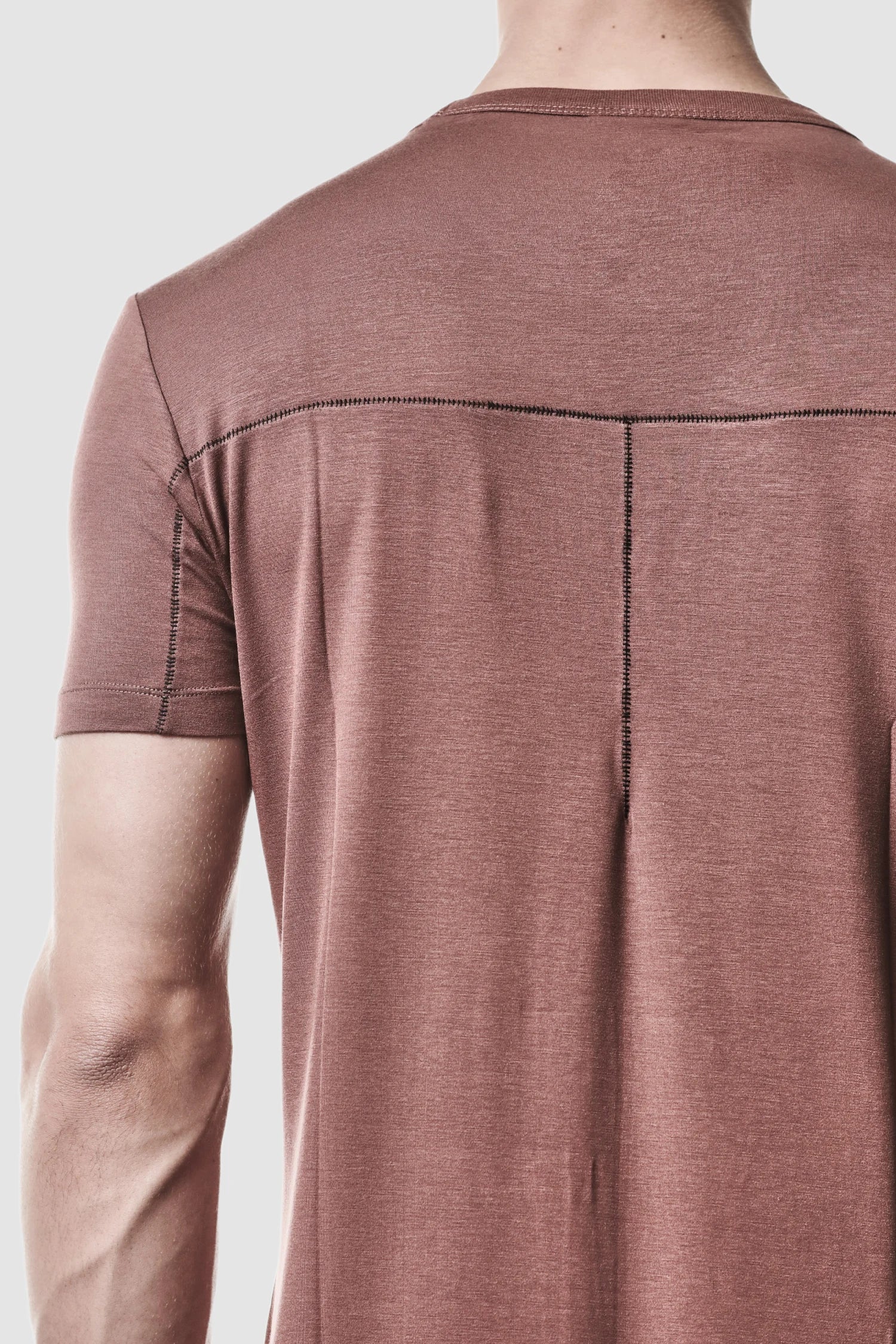 Thom Krom - model back detail view of men’s Red Modal Stretch Jersey T-Shirt