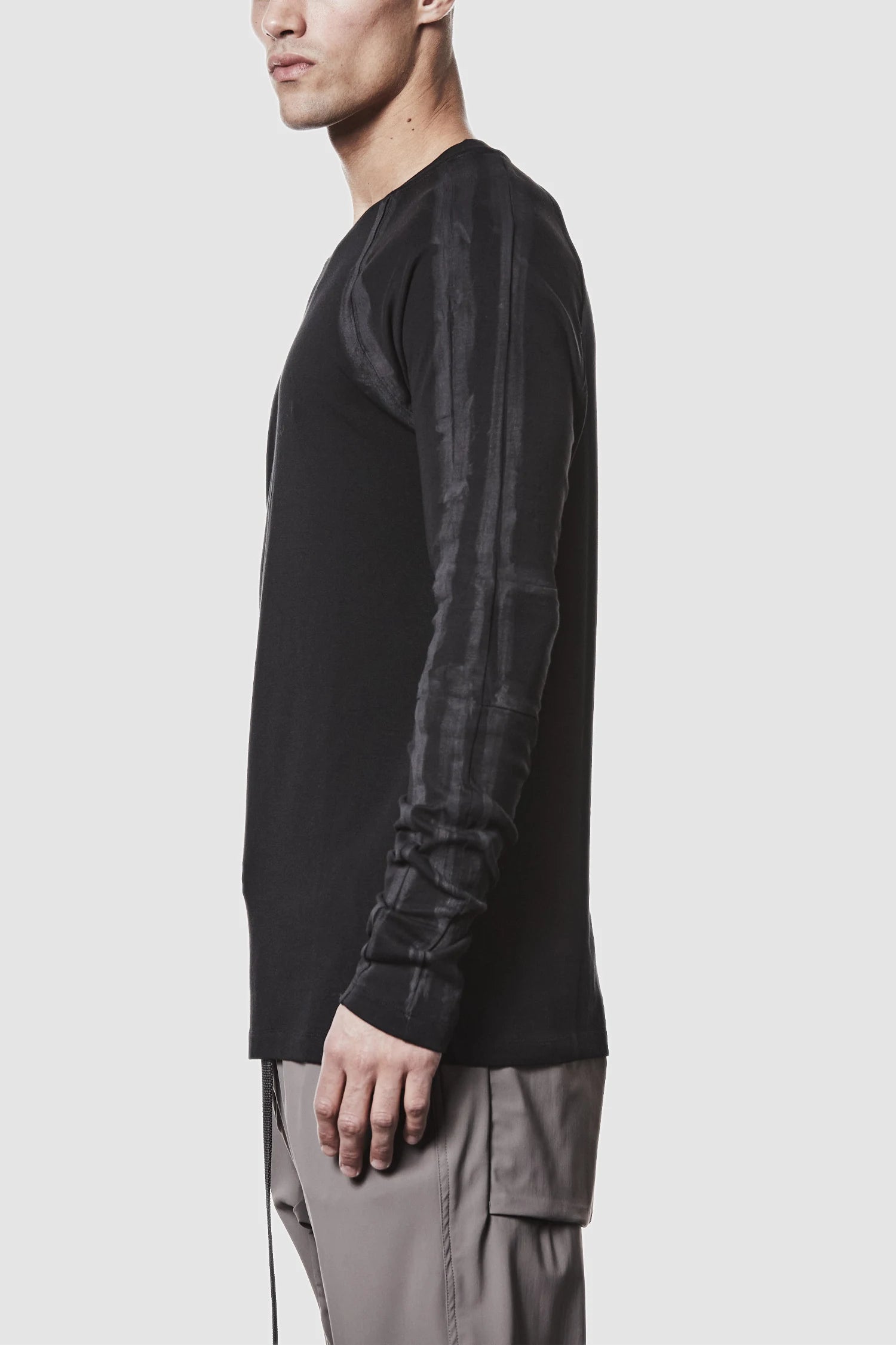Thom Krom - side view of black Hand-Painted Long Sleeve Shirt
 - M-TS-907