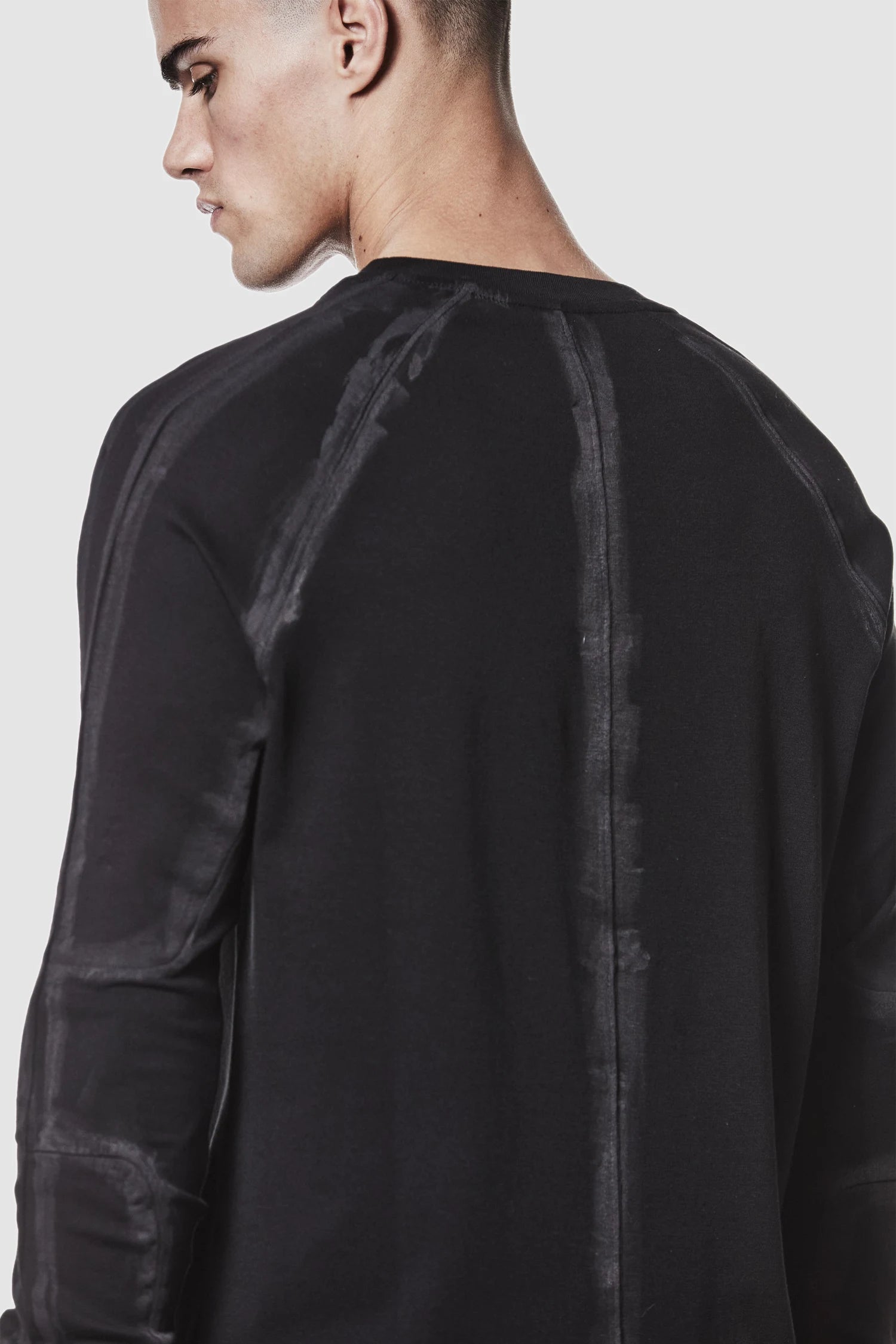 Thom Krom - back detail view of black Hand-Painted Long Sleeve Shirt
 - M-TS-907