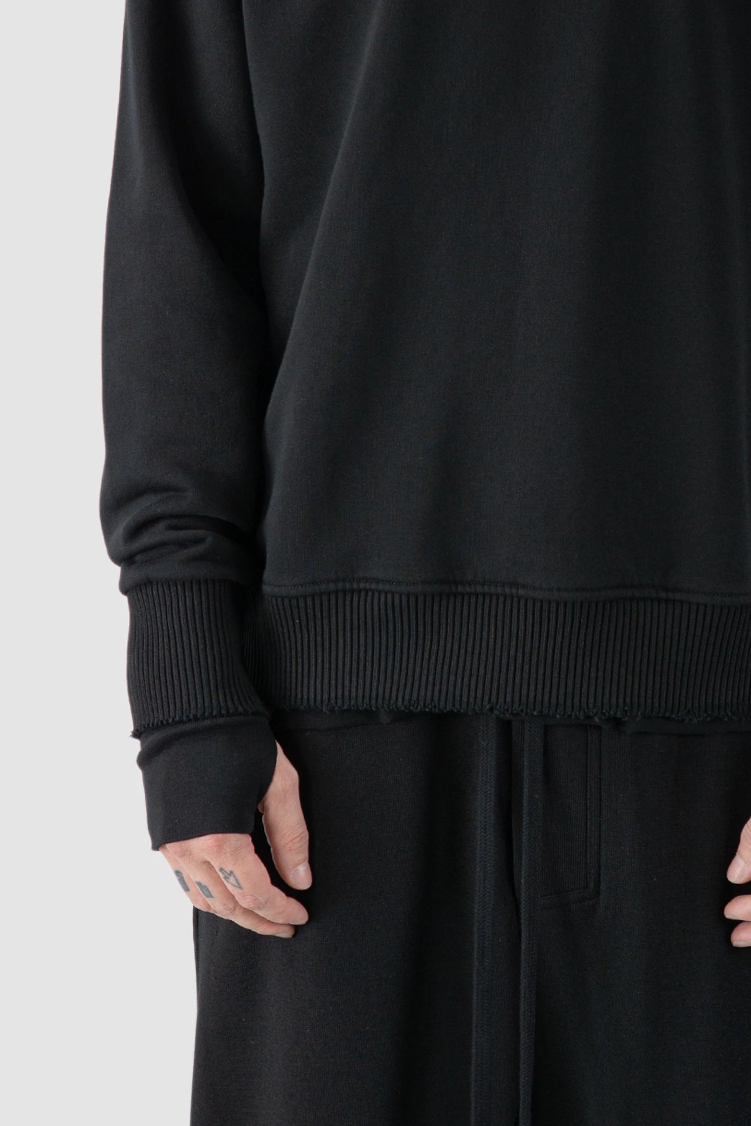 Thom Krom | Black Hoodie with Destroyed Details - M-S-187