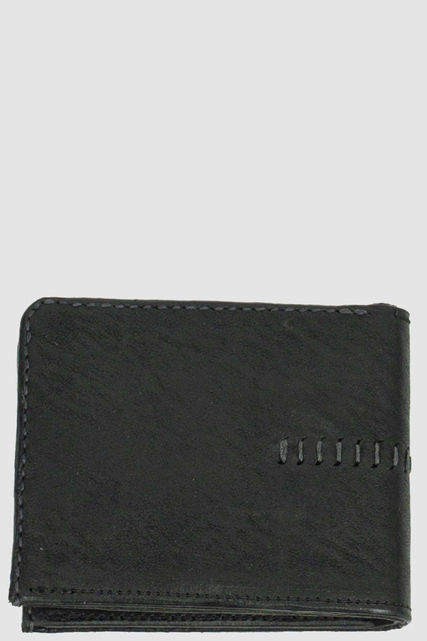 Front view of Black Bi-Fold Wallet for Men with vegetable tanned horse leather, _0.HIDE