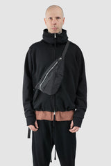 Werkschwarz - model front view of men’s Black Cross Body Waist Bag Nylon 1
