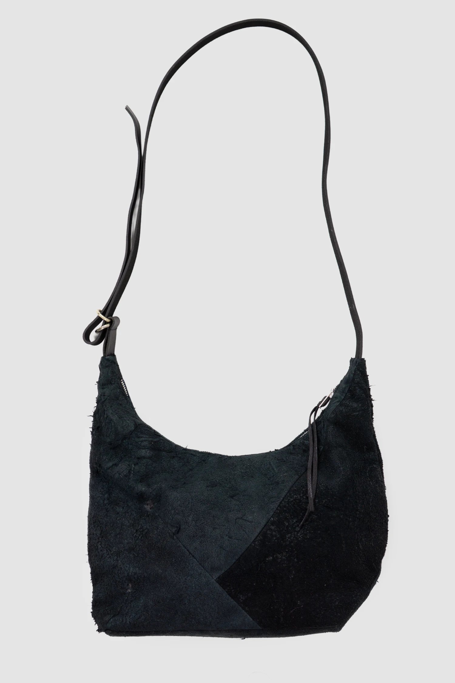 Werkschwarz - item front view of men’s FW25 Black Raw Leather Shoulder Bag Textured Werk 42G